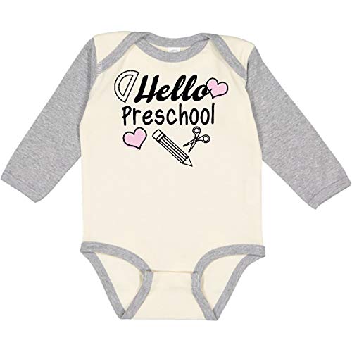 Inktastic Hello Preschool with Hearts and School Supplies Long Sleeve Baby Bodysuit - Soft Cotton Creeper for Infants & Toddlers, Perfect for Daycare, Playdates & First Day of School Photos