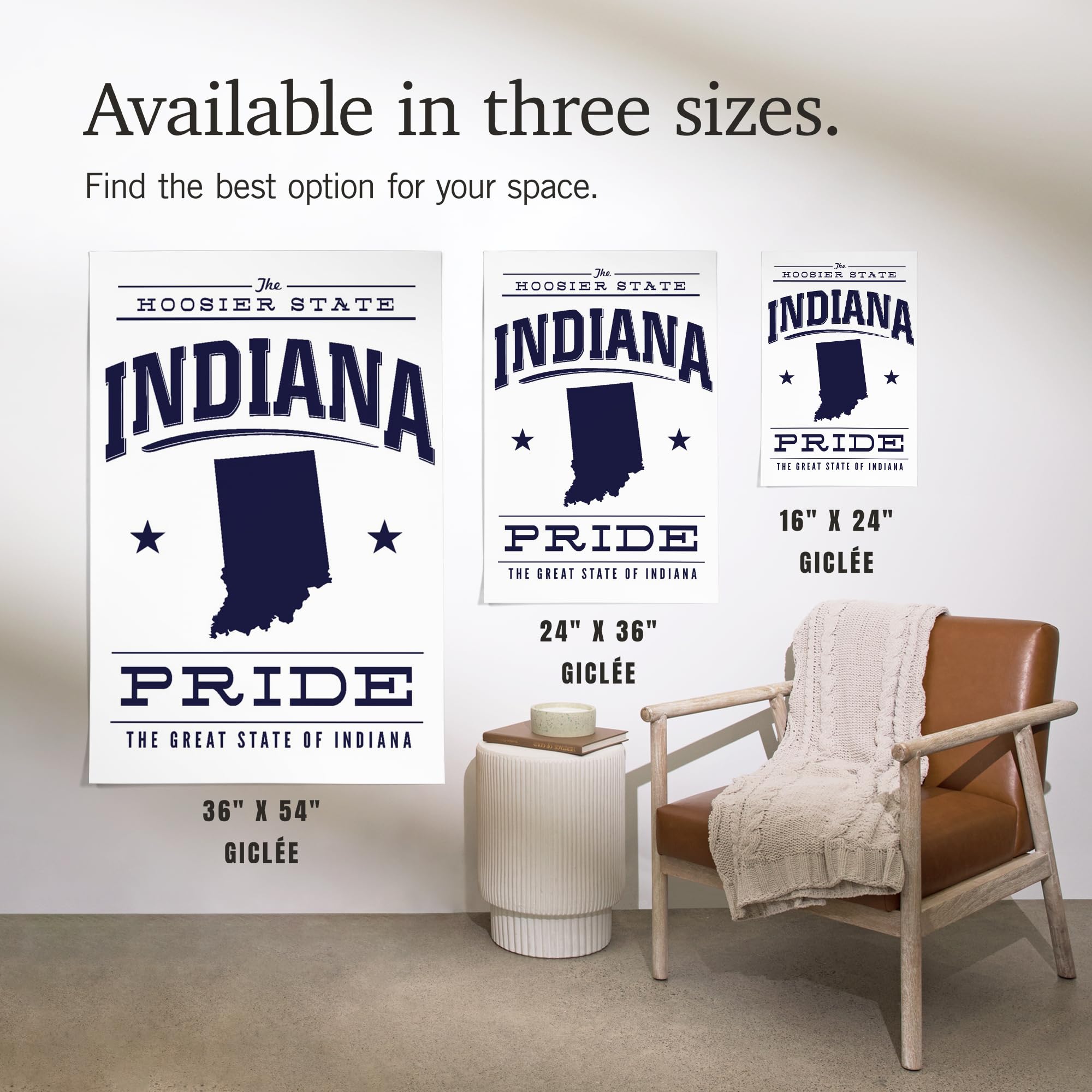 Lantern Press 16x24 Inch Giclee Print - Indiana State Pride Blue on White Wall Art - Perfect for Home Decor, Office & Gift Giving