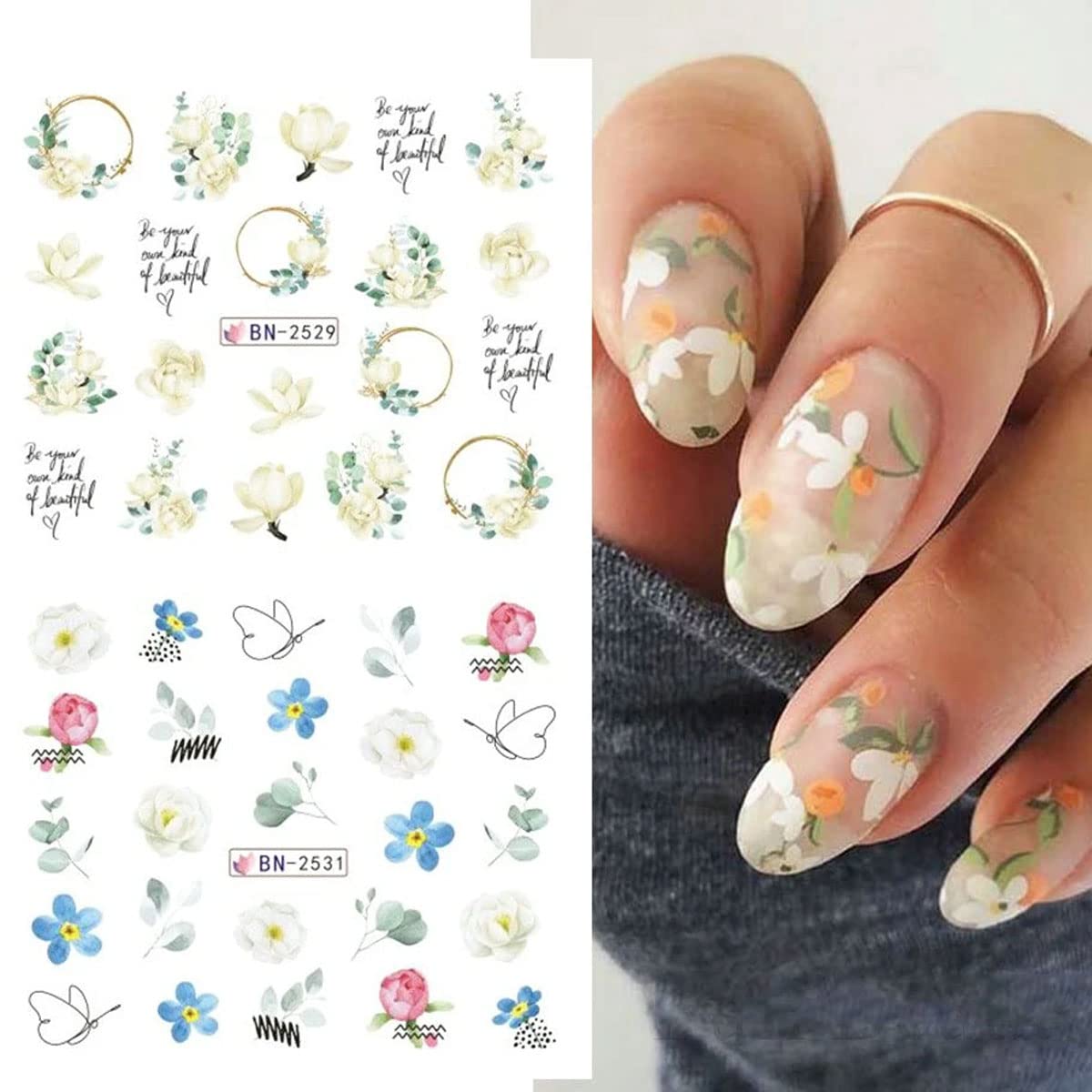 Elegant White Floral Water Transfer Nail Stickers - Rose Lily Tulip Dragonfly Nail Art Decals for Acrylic Nails | Spring Summer Nail Design Supplies (12 Sheets) | Perfect for DIY Manicures, Bridal Nails & Salon Nail Art