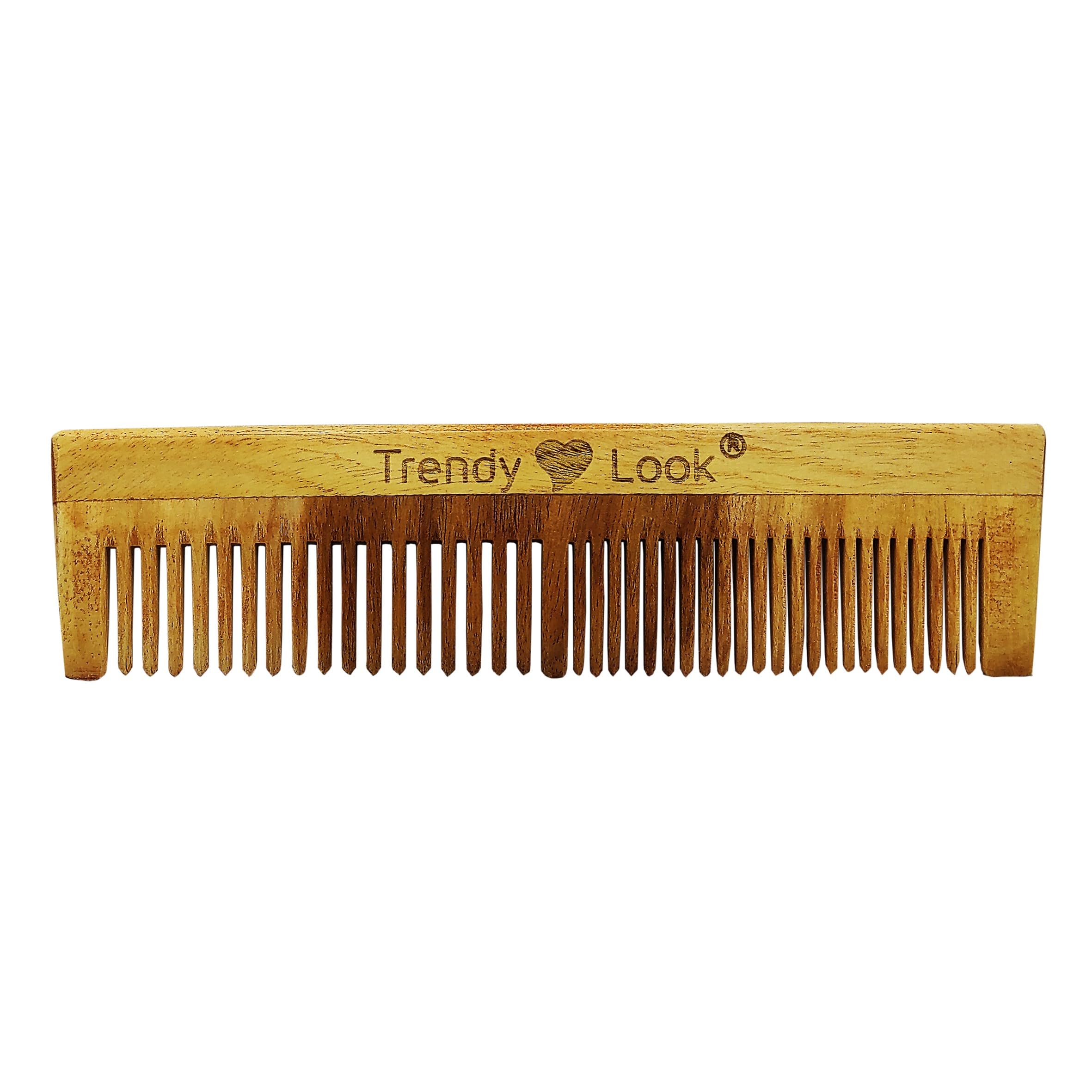 Trendy Multi-Action Detangling Frizz Control Neem Wooden Comb - Double Teeth Lily Design for Smooth Hair & Scalp Care | Perfect for Daily Styling, Travel & Salon Use