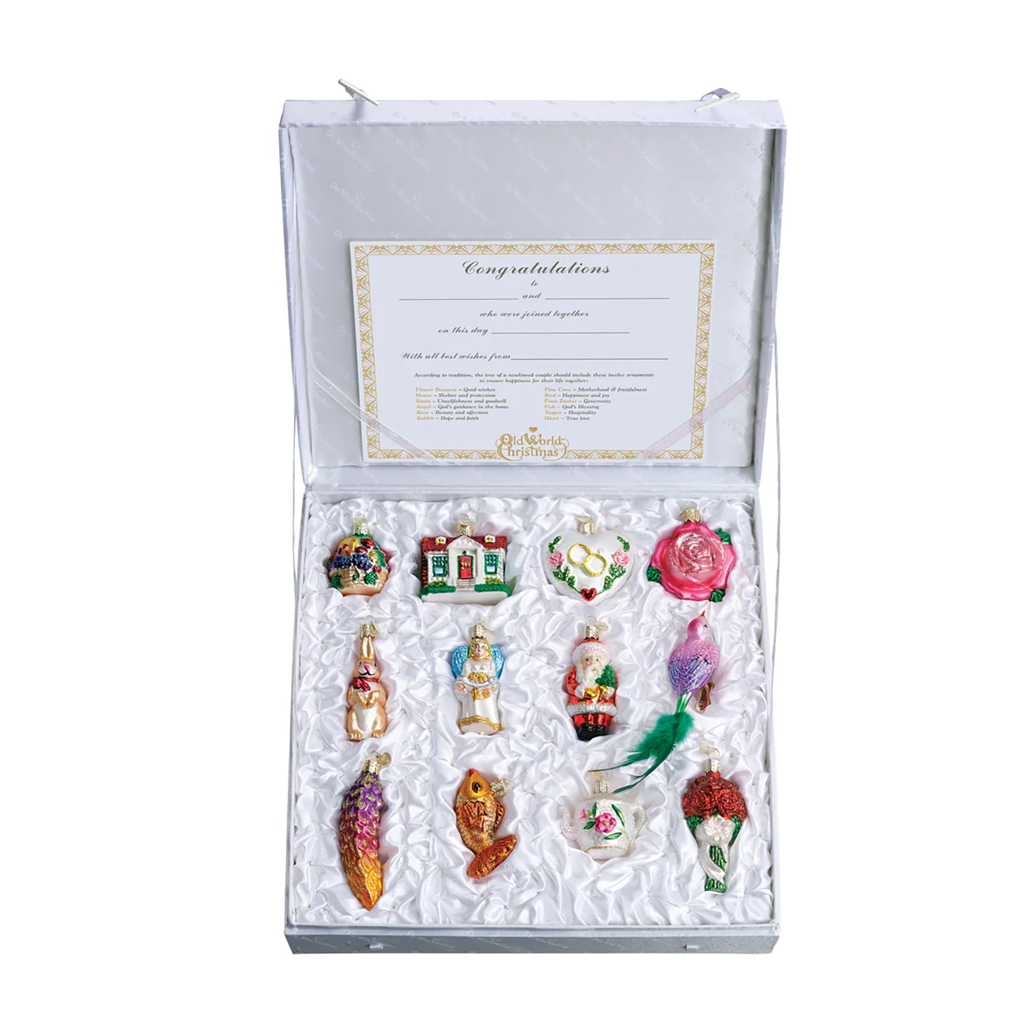 Old World Christmas Bride's Collection Ornament Box Set - Handcrafted Glass Wedding Decorations for Bridal Showers, Christmas Trees & Holiday Gift Giving
