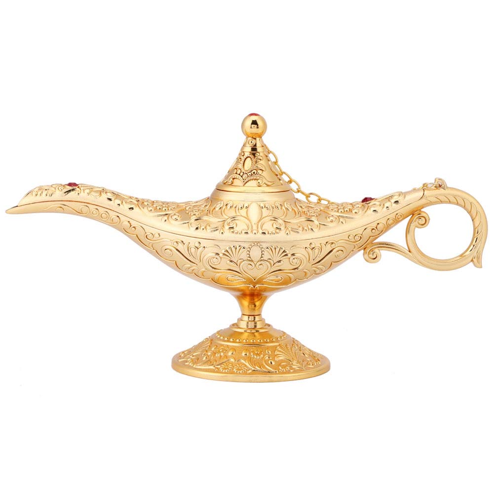 Vintage Metal Carved Oil Lamp - Retro Aladdin Wishing Lamp & Decorative Teapot - Gold Finish for Home, Office Decor & Unique Gift Ideas - Perfect for Meditation, Romantic Dinners & Boho Home Decor
