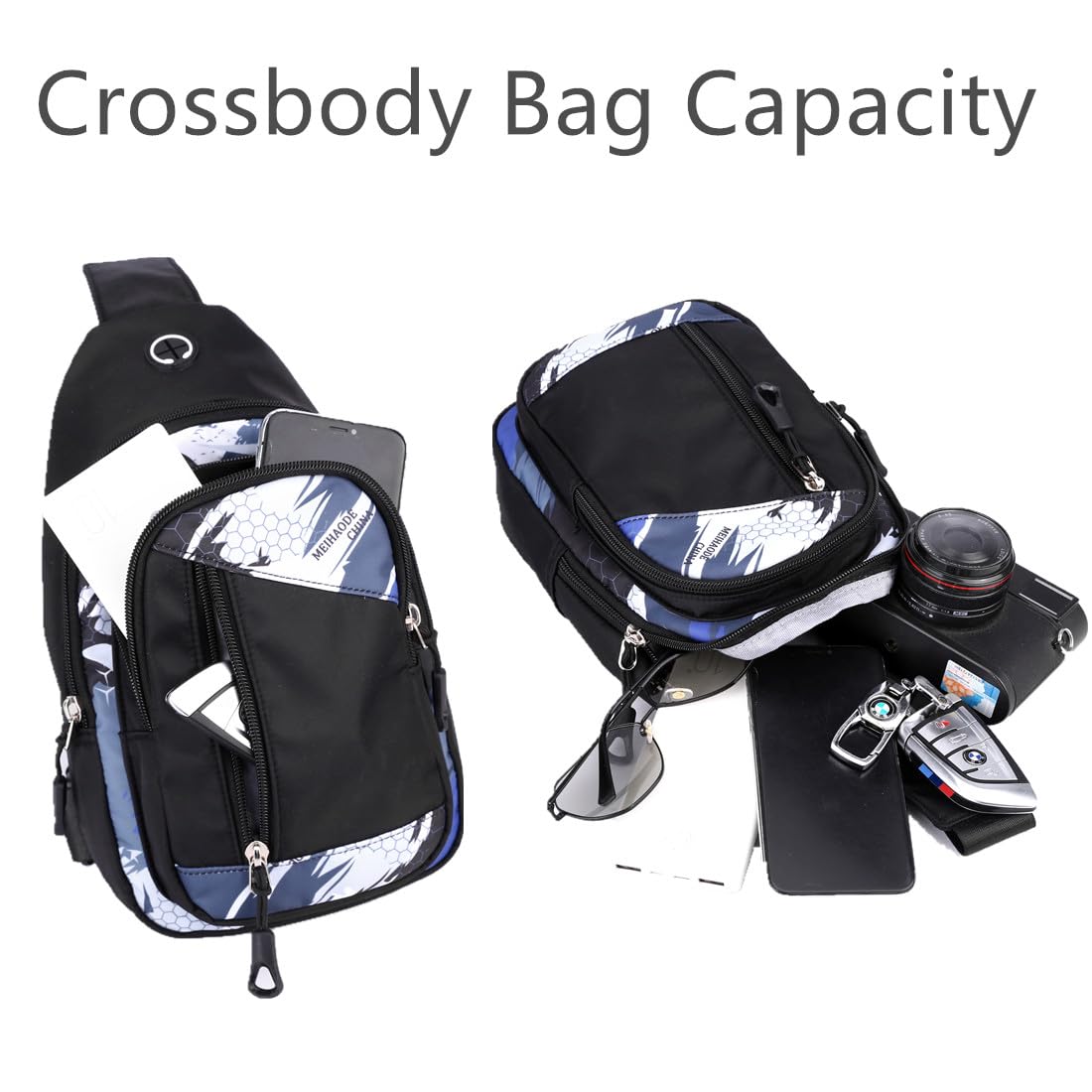 Boys School Backpack Set with Sling Bag - 2-Piece Camo Blue Backpack Combo for Elementary, Middle & High School Students - Includes Crossbody Bag for School, Travel & Outdoor Activities