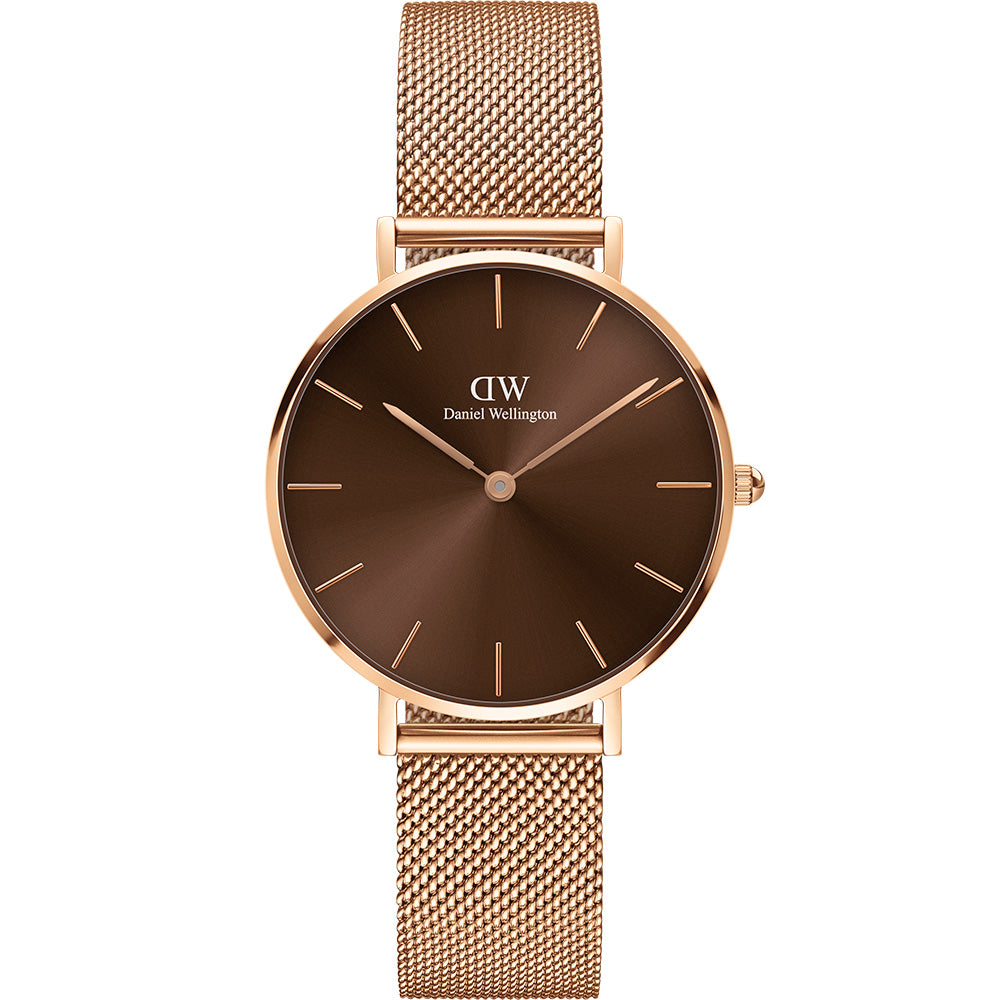 Daniel Wellington Petite Amber Rose DW00100477 Women's Watch - 32mm Stainless Steel Mesh Band, Minimalist Design - Perfect for Office, Casual Wear & Special Occasions