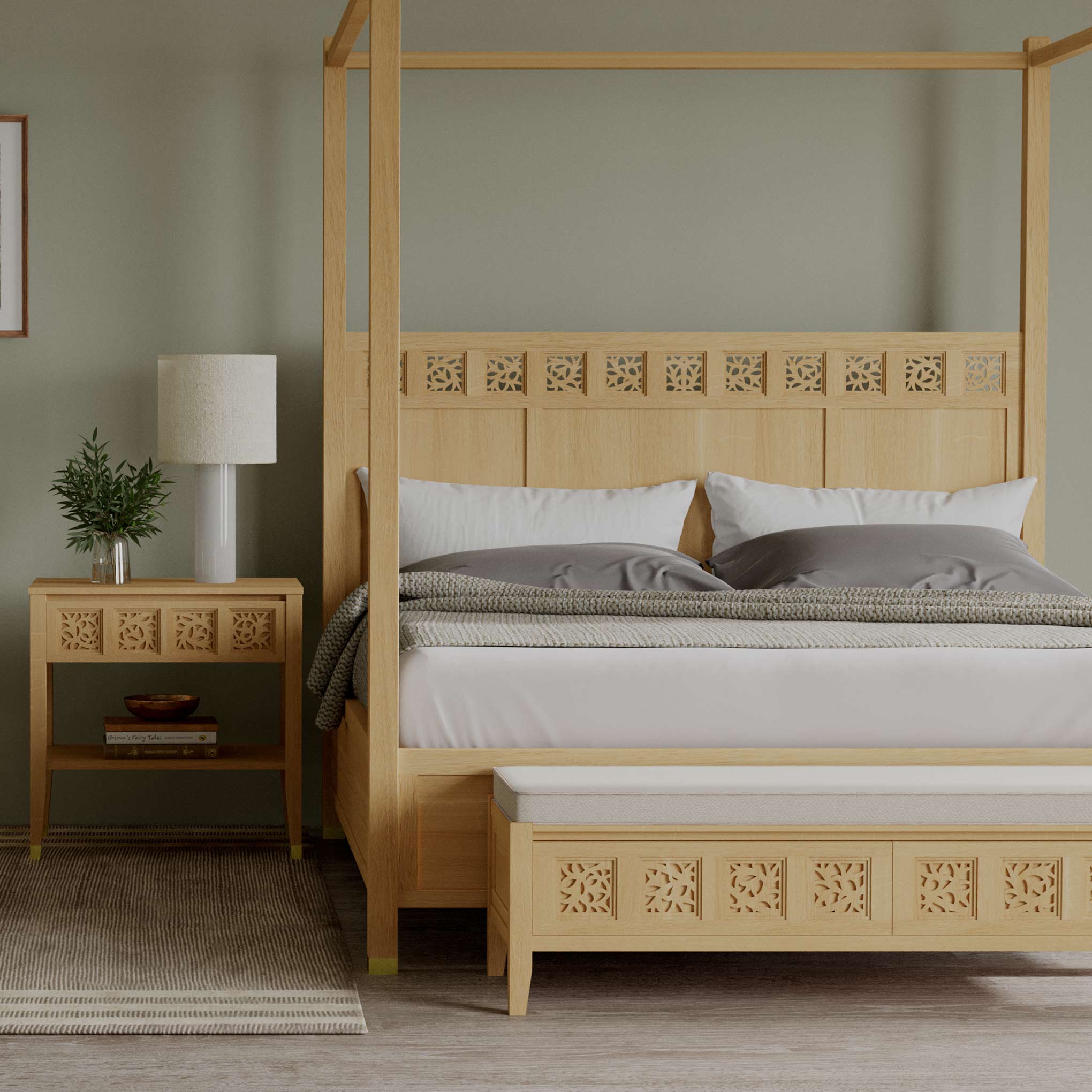 Surrey Hills Four Poster Bed - Queen Size Canopy Bed Frame with Wooden Posts - Perfect for Master Bedroom, Guest Room & Luxurious Home Decor
