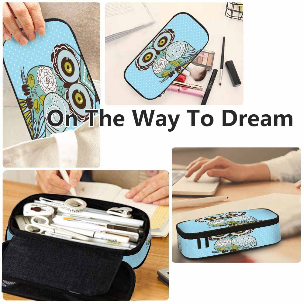 Yekiua Owl Pencil Case - Cute Cartoon Bird Design, Large Capacity Pouch for School, Office & Makeup Storage | Perfect for Students, Artists & Professionals (Blue)