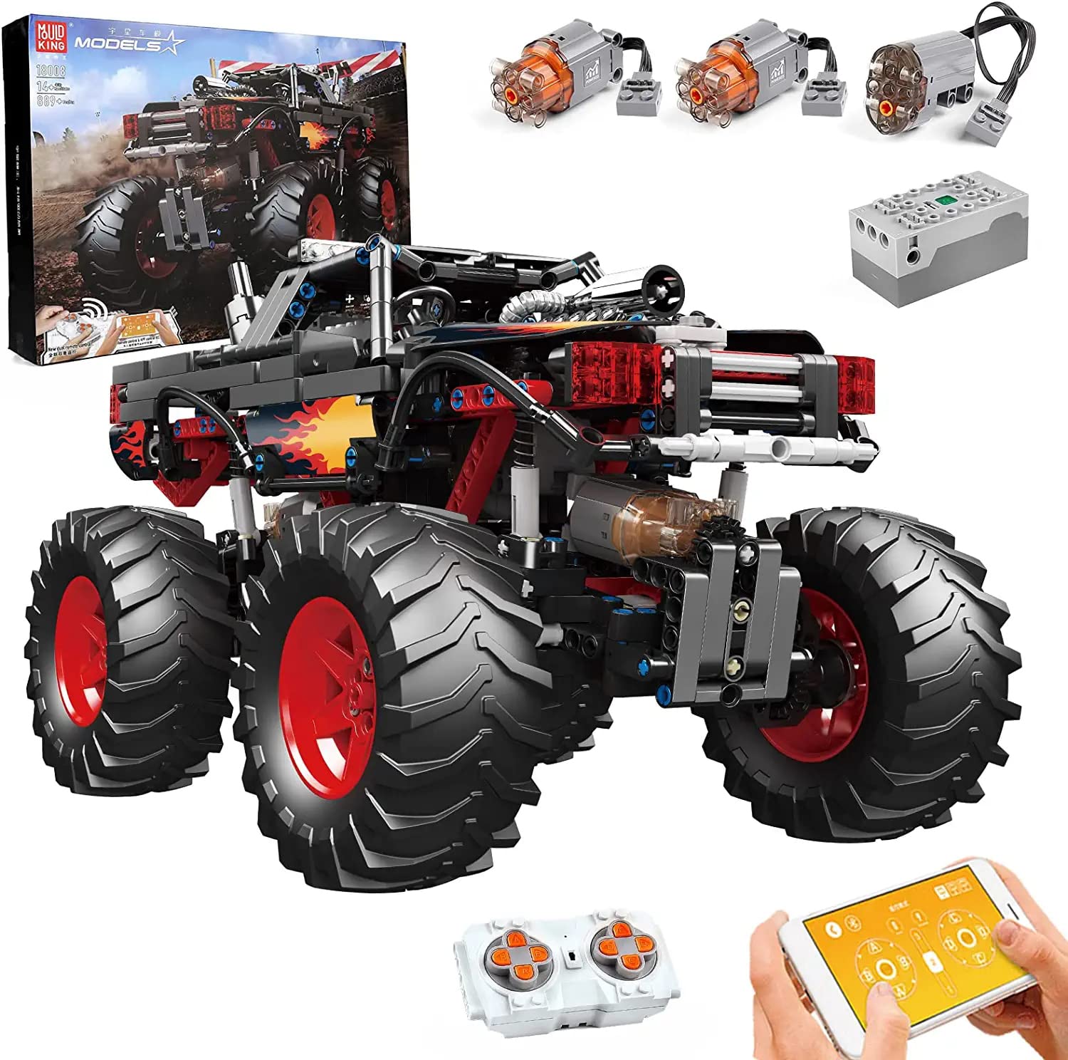 Mould King 18008 Remote Control Flame Truck Building Blocks Set - STEM Educational Toy with App & RC Control for Kids & Adults - Perfect for Birthday Gifts, STEM Learning, and Family Bonding Activities