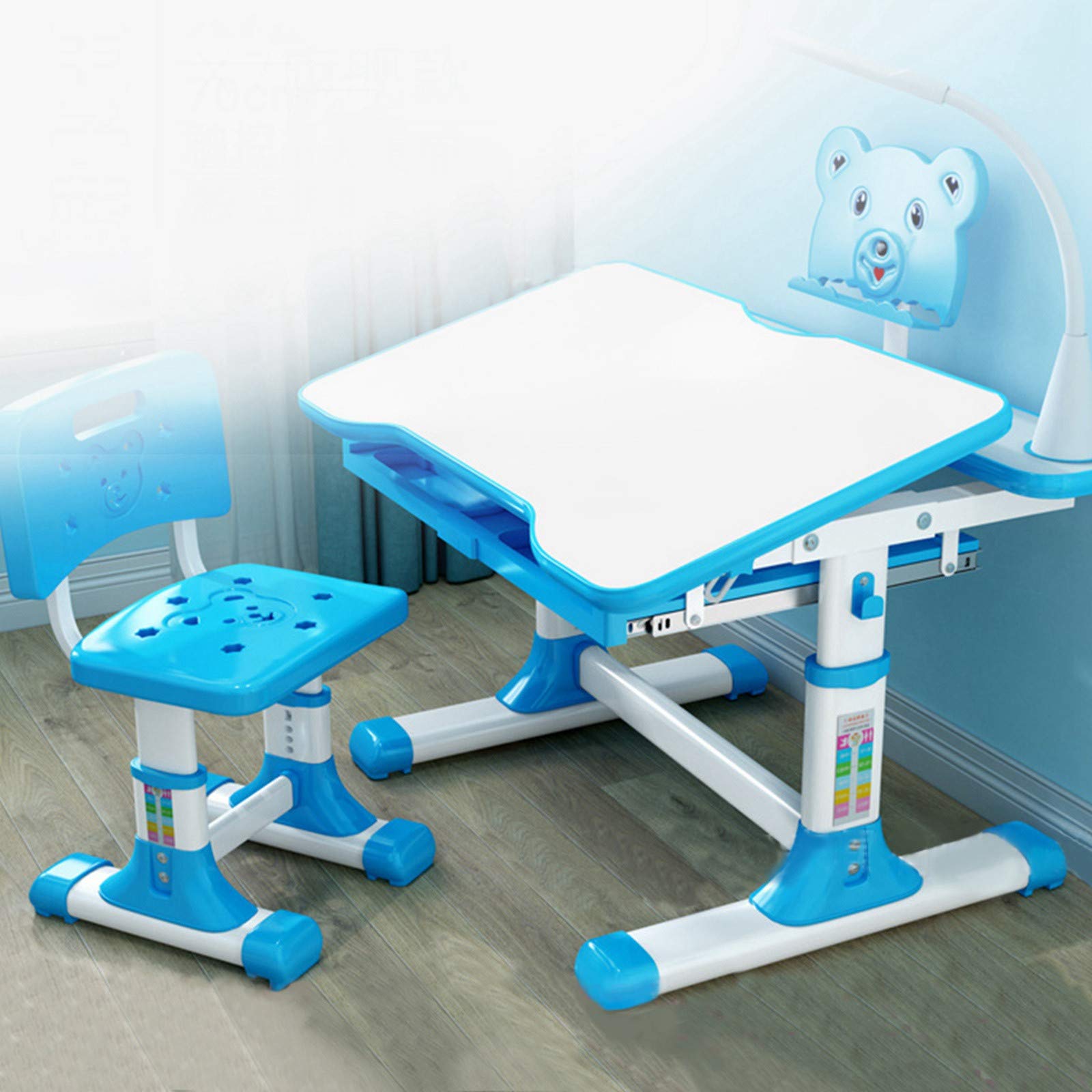 Adjustable Kids Desk and Chair Set with LED Light, Bookstand & Storage Drawer - Ergonomic Study Desk for Boys & Girls, Perfect for Homework, Reading & Online Learning (Blue)