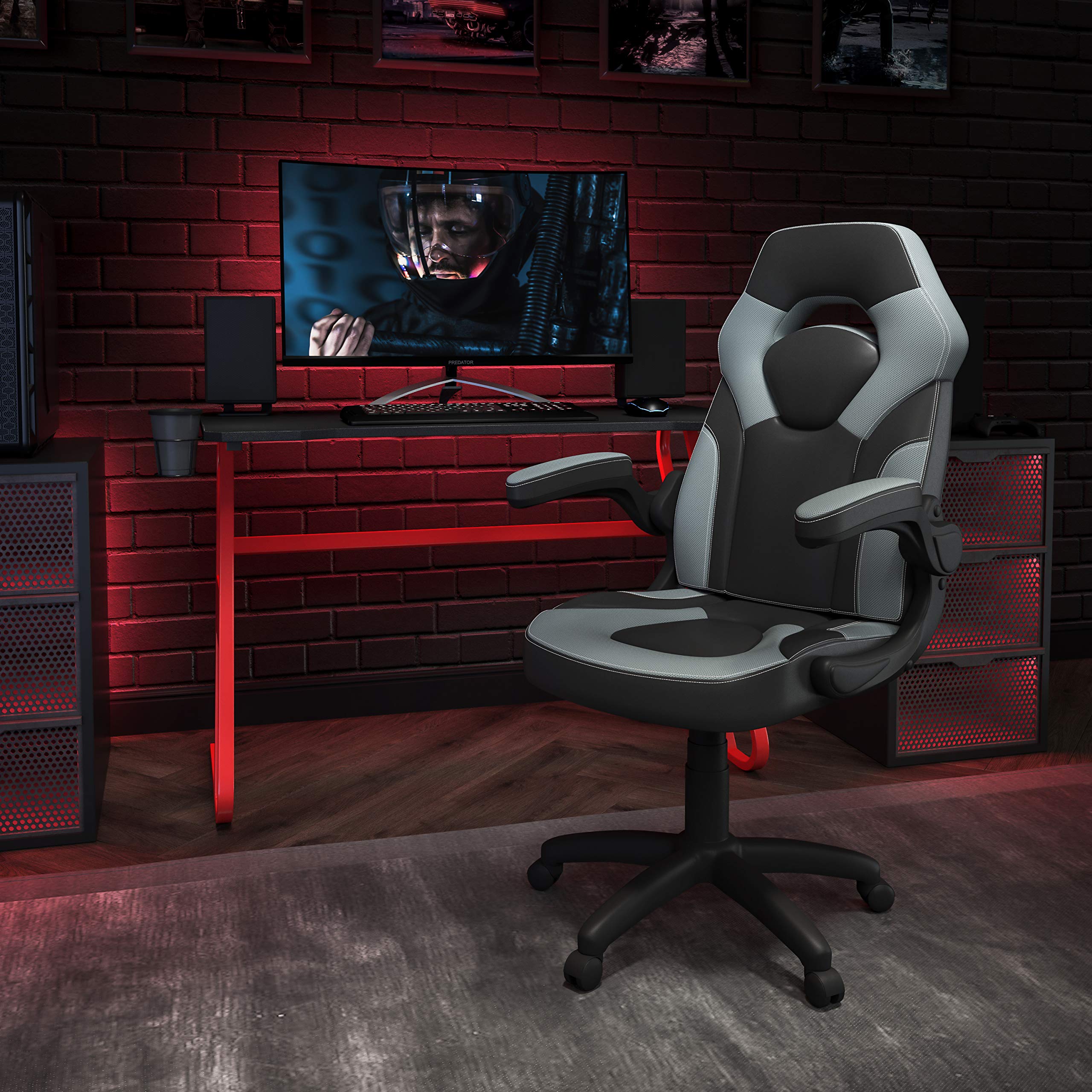 Premium Gaming Desk & Chair Set - Red Computer Desk with Cup Holder & Headphone Hook, Gray Ergonomic Gaming Chair for PC & Console Gamers | Perfect for Home Office, Streaming Setup & Esports Tournaments