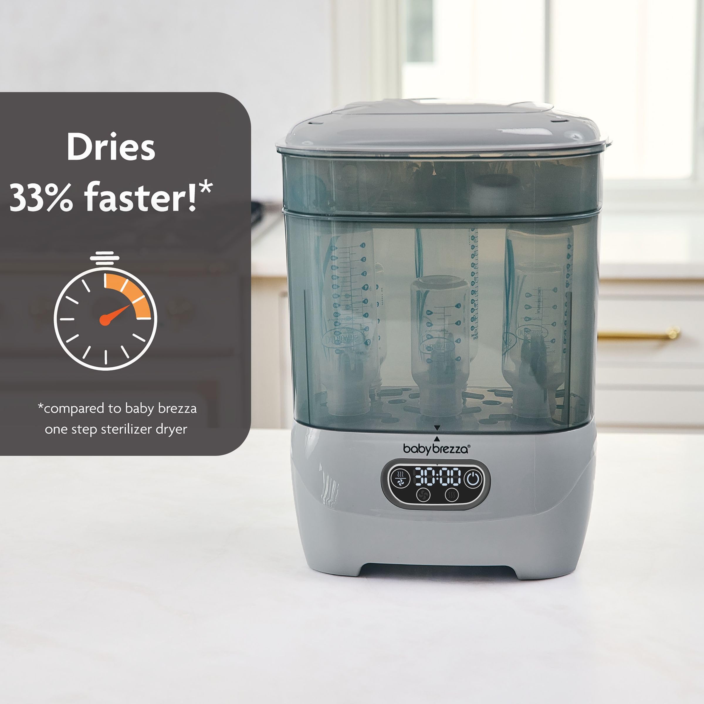 Baby Brezza Advanced Electric Bottle Sterilizer and Dryer - Universal Steam Sterilizing Machine for All Baby Bottles (Plastic/Glass), Pacifiers & Breast Pump Parts - HEPA Filtration System, Grey - Perfect for Nursery, Travel & Daily Baby Care
