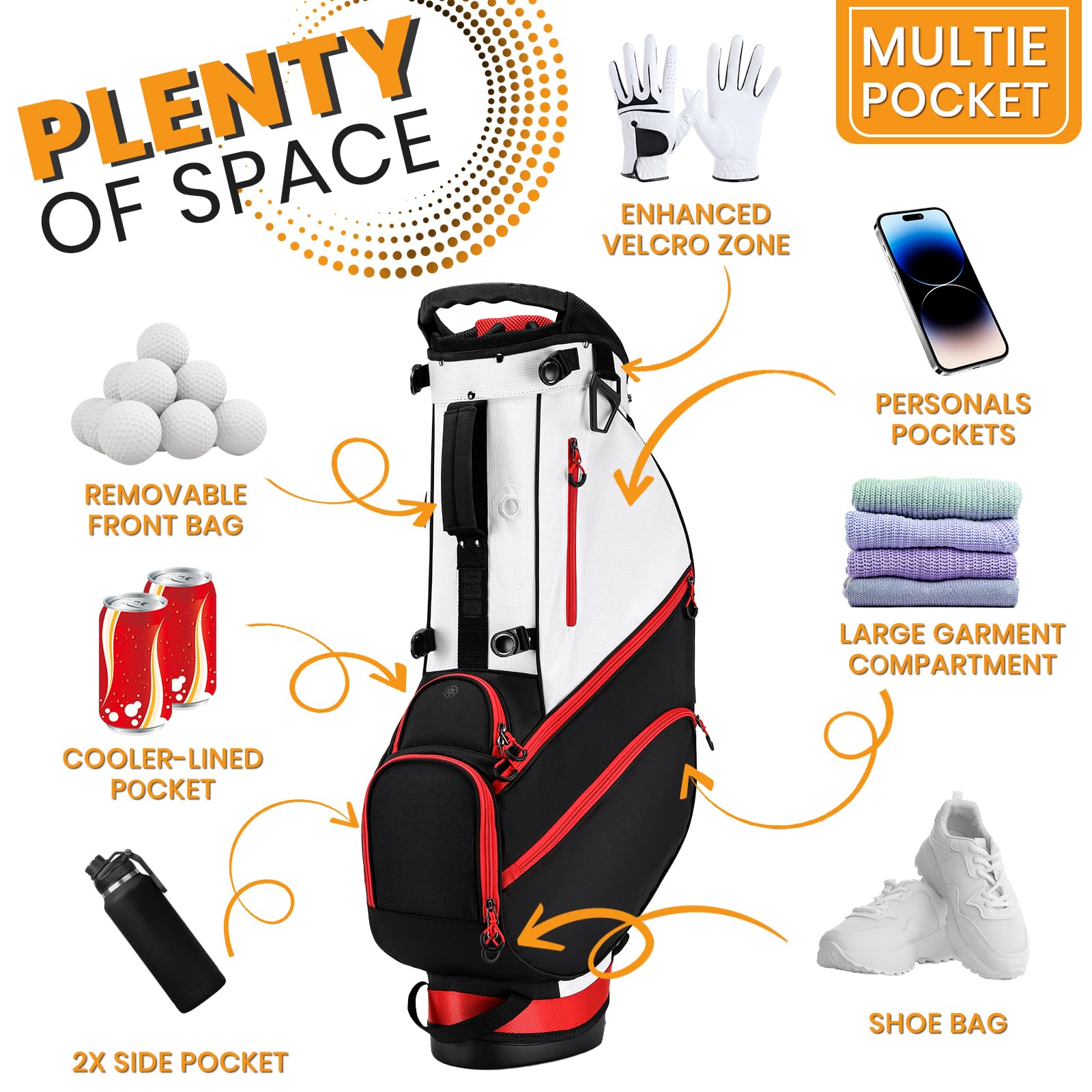 **Lightweight Golf Stand Bag for Men - 14-Way Divider, 7 Zippered Pockets, Dual Strap & Rain Cover - Perfect for Walking the Course or Range Practice**
