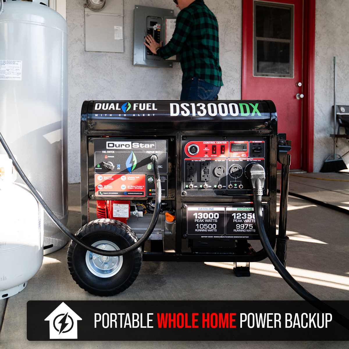 13,000W Dual Fuel Portable Generator with CO Alert - Gas & Propane Powered for Home Backup, Camping & Outdoor Power (EPA & CARB Compliant)