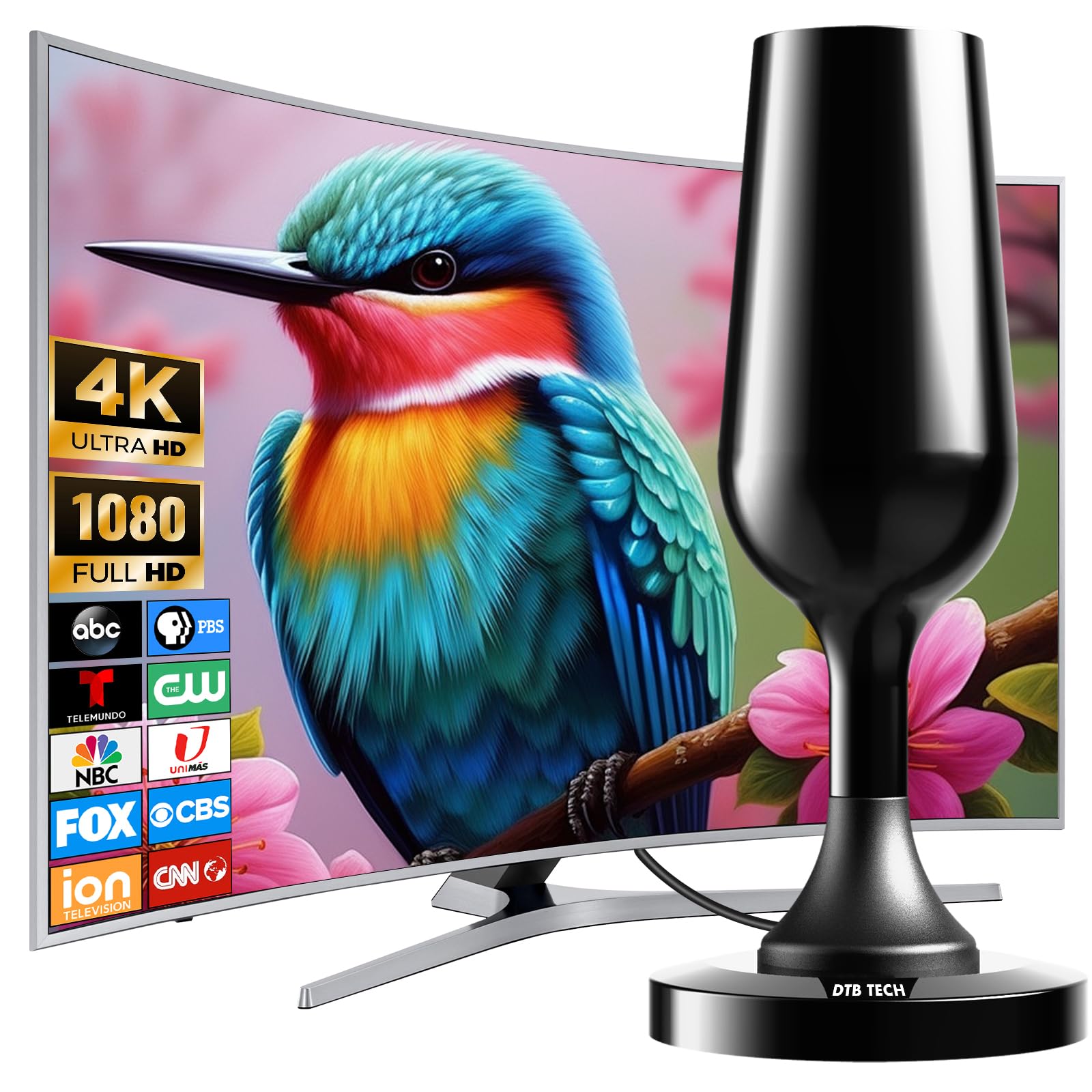 2025 Digital TV Antenna Indoor for Smart TV - 250+ Miles Long Range Reception with Strong Magnetic Base - Supports 4K 1080P Local Channels - Includes 10FT Coax Cable - Perfect for Home, Apartment, RV & Office Use