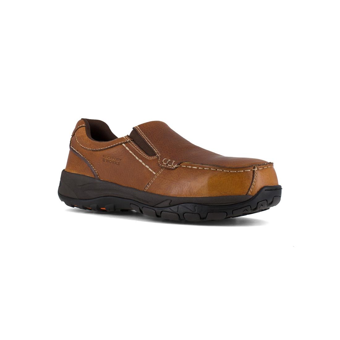 Extreme Light Composite Toe Slip-On Work Shoes for Men - Brown Safety Shoes for Construction, Warehouse & Industrial Work