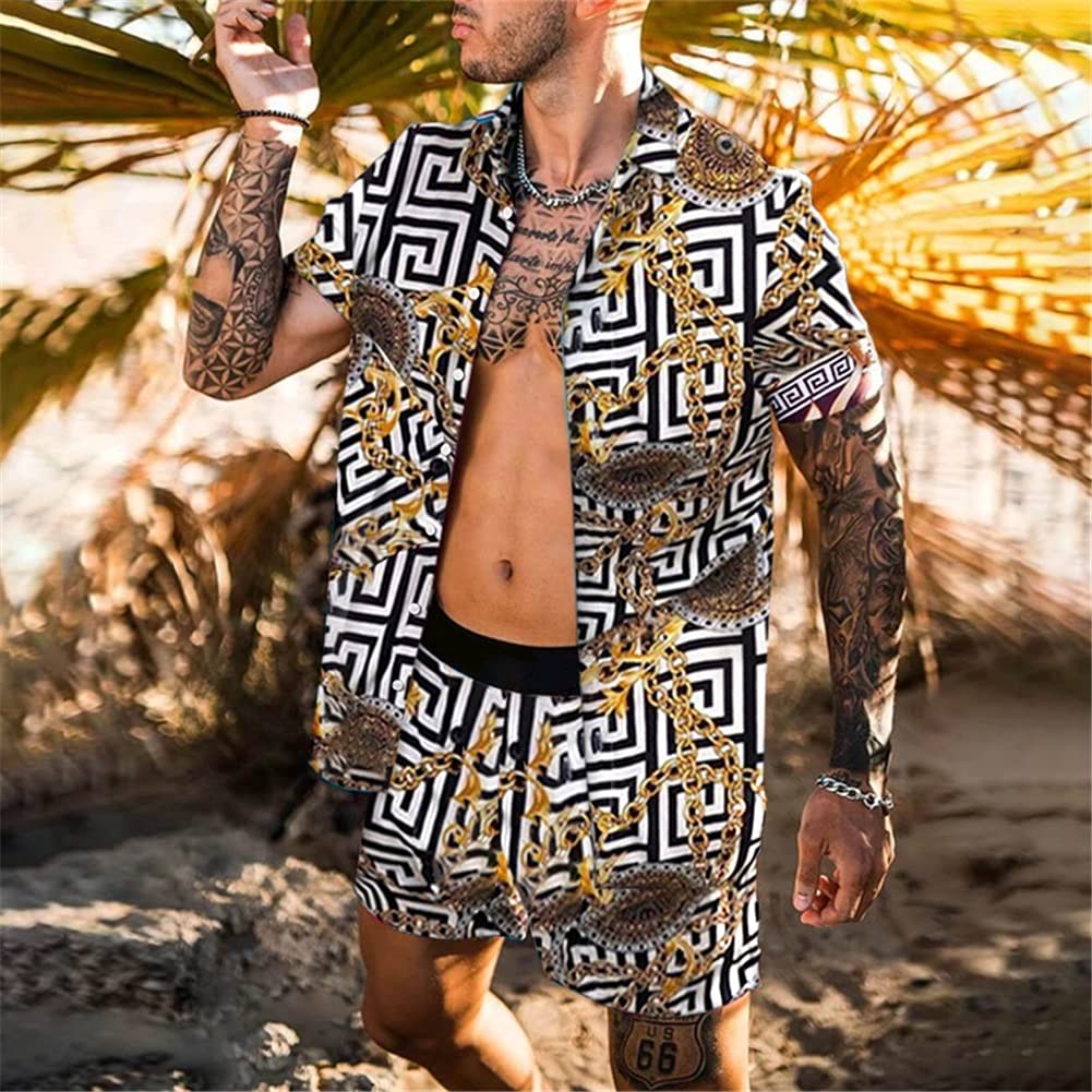 Hawaiian Shirt for Men - Floral Print Short Sleeve Summer Casual Beach Shirt & Shorts Set (2-Piece) | Breathable Fabric | Sizes M-3XL | Perfect for Vacation, Luau Party & Tropical Getaways