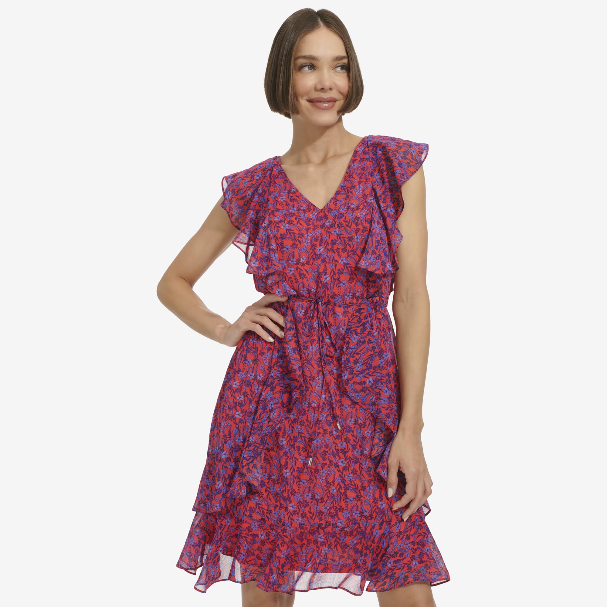 Tommy Hilfiger Women's Sleeveless Ruffle Dress - Elegant Summer Cocktail Party & Wedding Guest Outfit