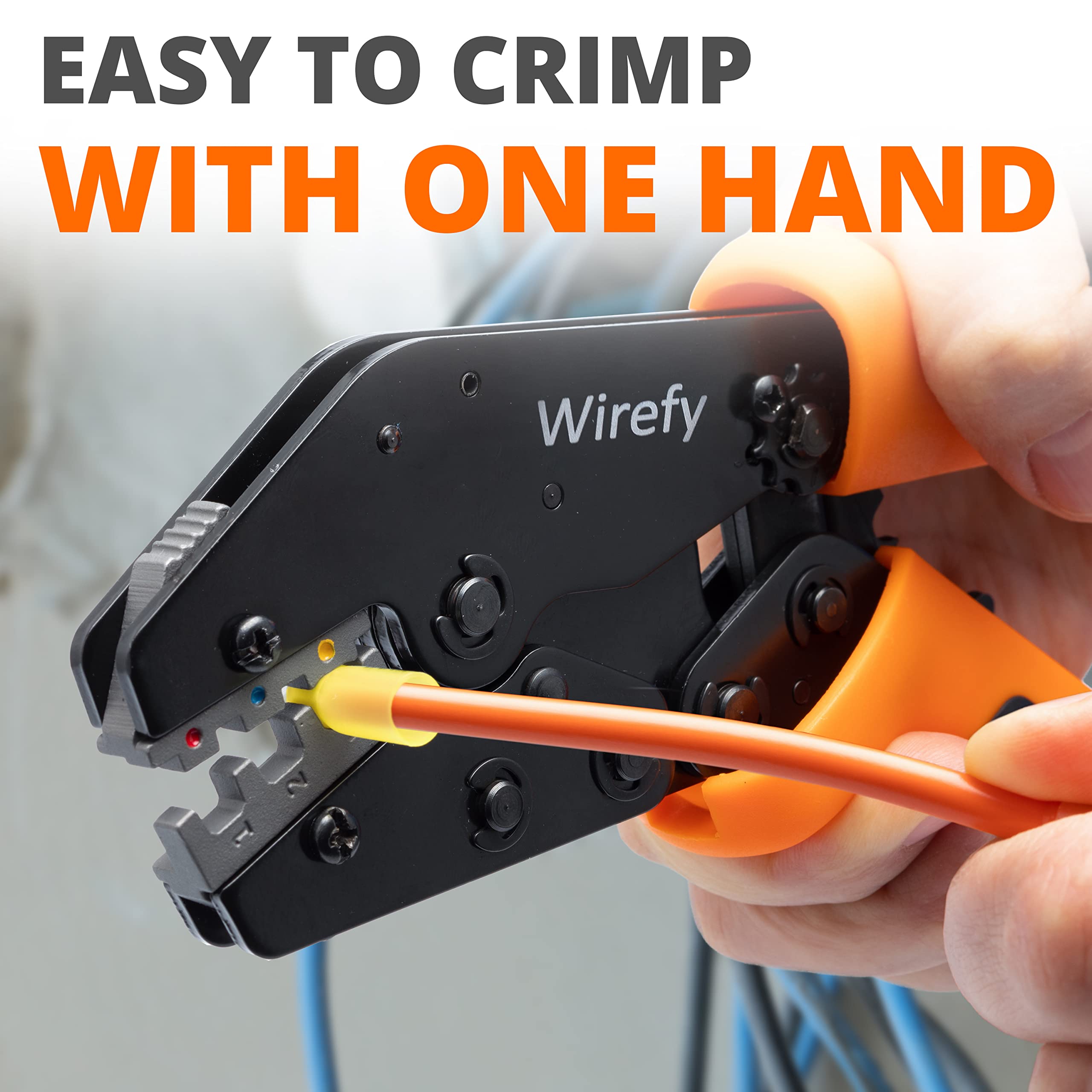 Wirefy 11-Piece Crimping Tool Set - High Leverage 9-Inch Wire Crimper with Heat Shrink Tubing, Nylon & Insulated Flag Connectors - for Electrical Wiring, Automotive Repairs & DIY Projects