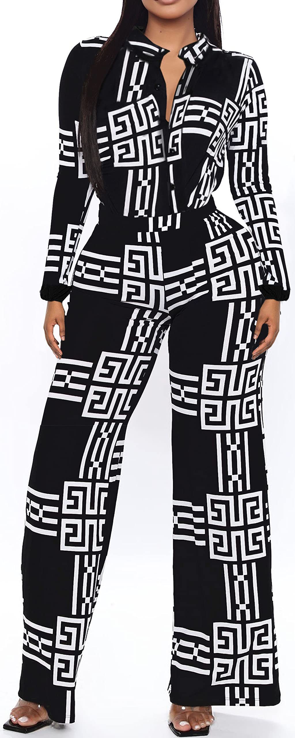 Elegant Women's V-Neck Long Sleeve Jumpsuit - Business Casual & Clubwear Romper with Straight Leg Pants | Perfect for Office, Night Out & Special Occasions