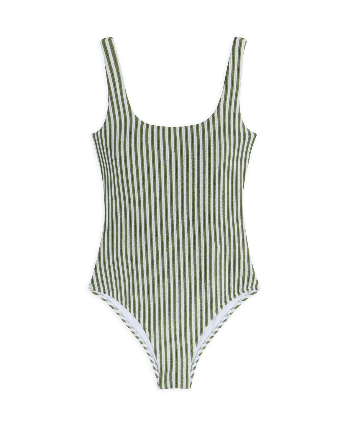Green Crinkle Stripe Swimsuit for Women - Trendy High Waisted Bathing Suit with Ruffles - Perfect for Beach Vacation, Pool Party & Summer Getaways