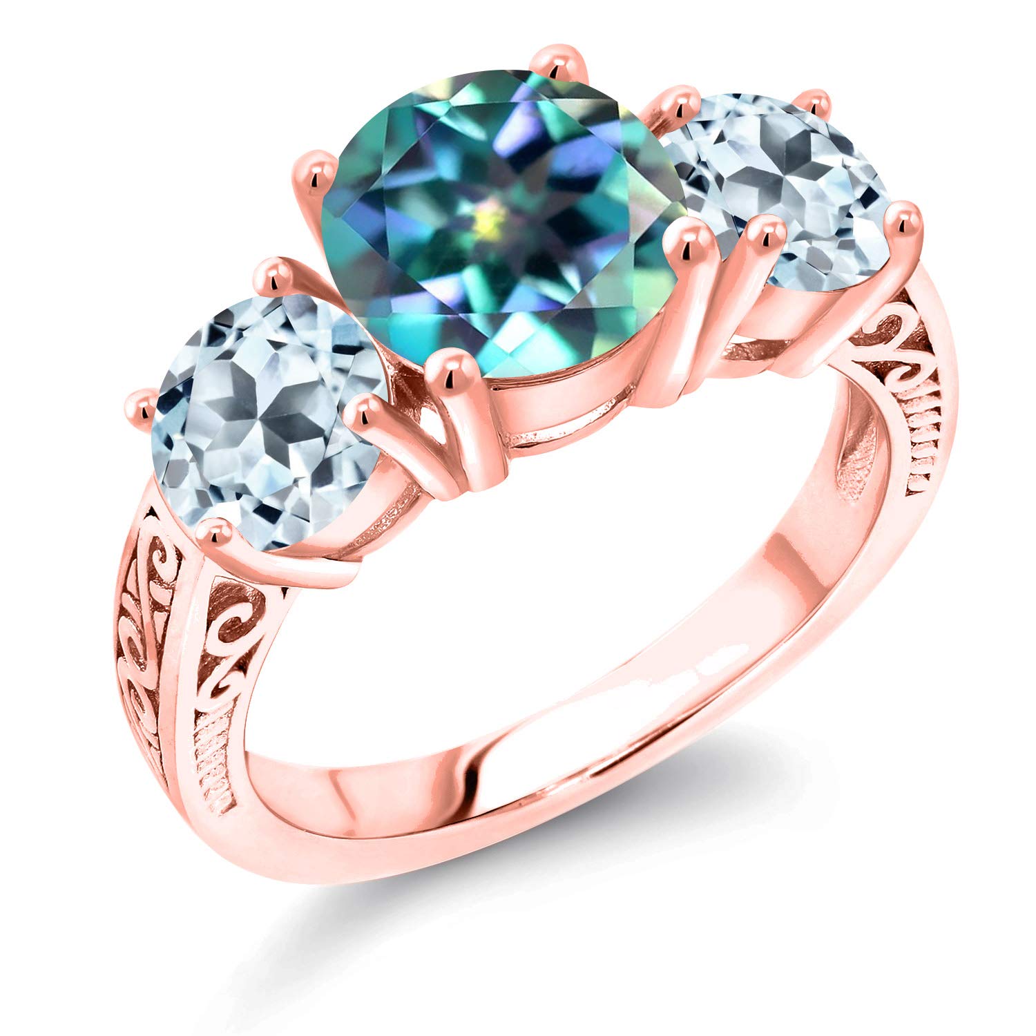 4.00 Ct Millennium Blue Mystic Topaz & Sky Blue Topaz 18K Rose Gold Plated Silver Ring | Gem Stone King | Elegant Jewelry for Weddings, Anniversaries & Special Occasions