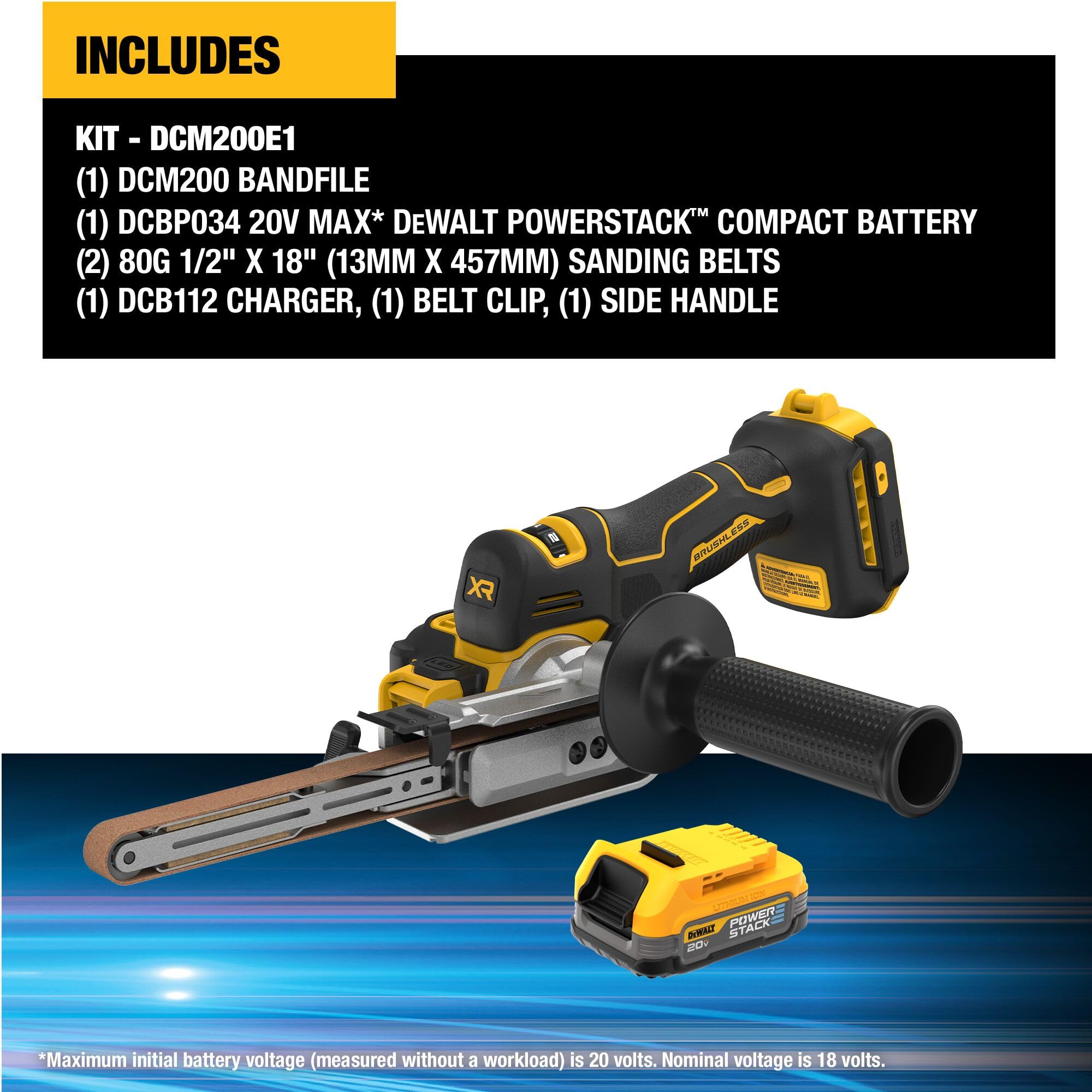 DEWALT 20V MAX XTREME Cordless Bandfile Belt Sander Kit with Battery & Charger (DCM200E1) - Professional Woodworking & Metal Sanding Power Tool for DIY Projects & Home Renovations