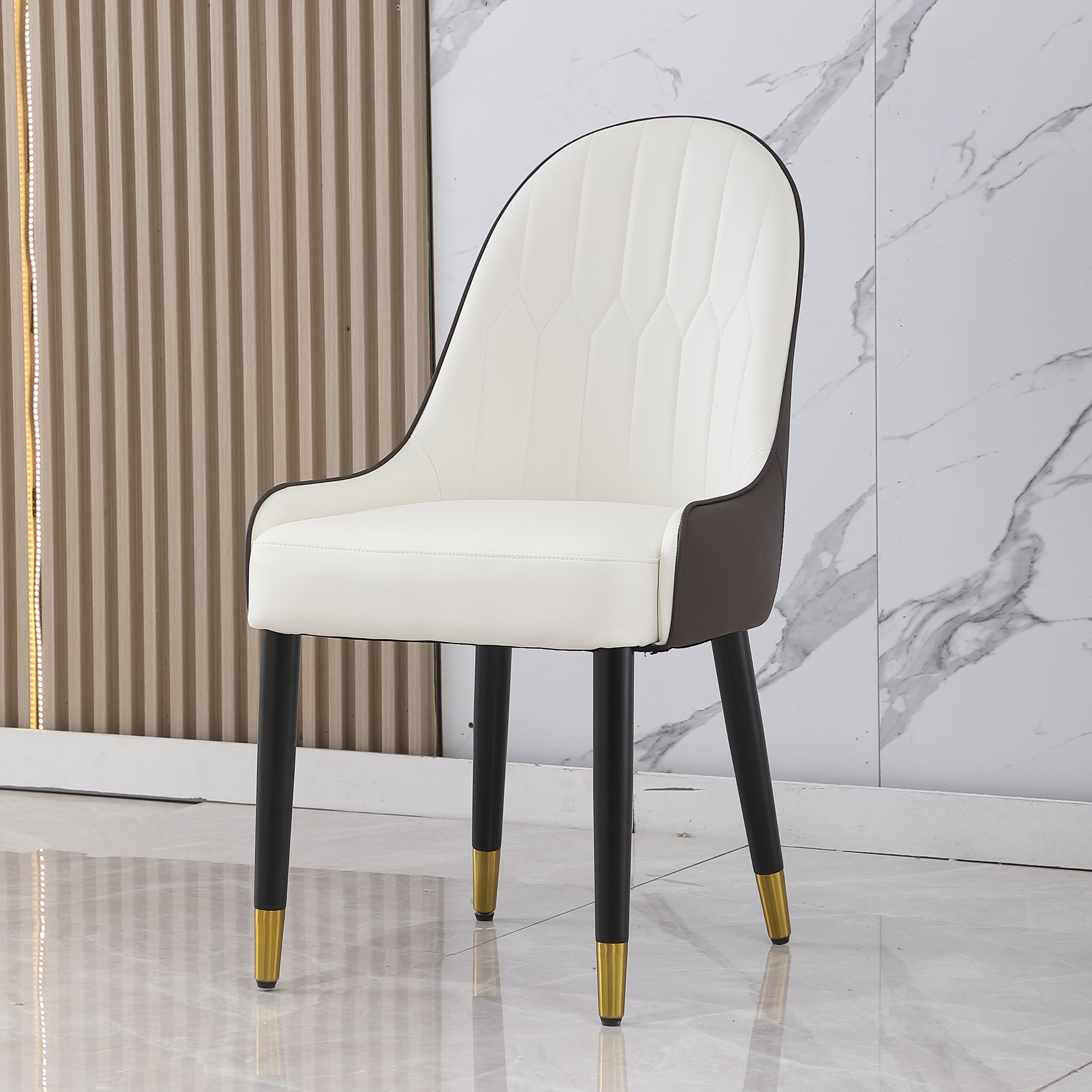 Modern PU Leather Dining Chairs Set of 2 - White Upholstery with Brown Metal Legs - Perfect for Kitchen, Dining Room & Breakfast Nook