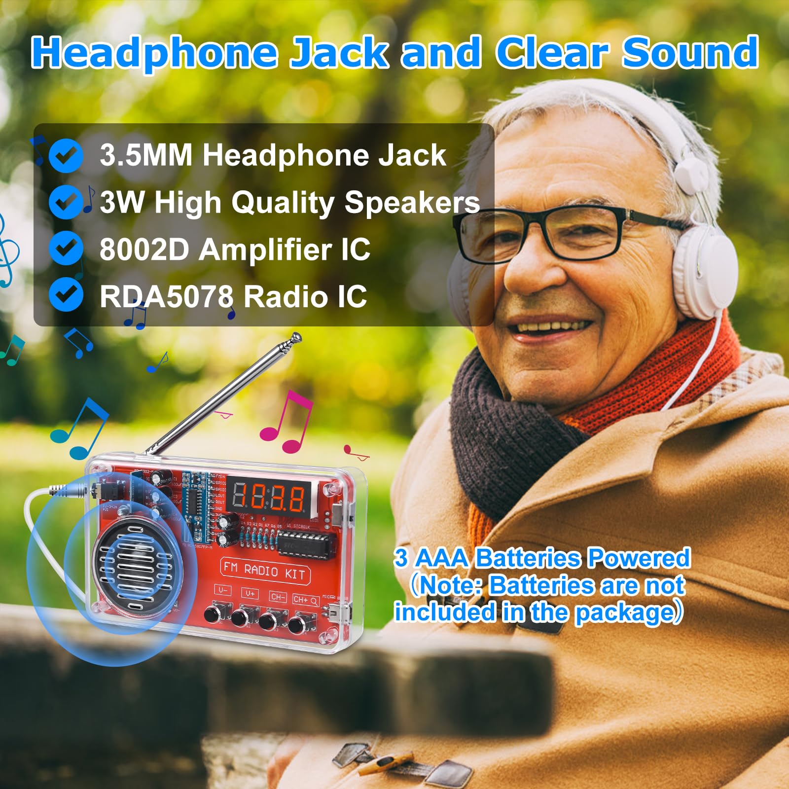 ICSTATION DIY FM Radio Kit 87-108MHz - Portable Soldering Project with LED Display, Headphone Jack & Auto Station Search - Great for High School STEM Education, Electronics Practice & Hobbyists | Perfect for Classroom Projects, Home Experiments & DIY Enthusiasts