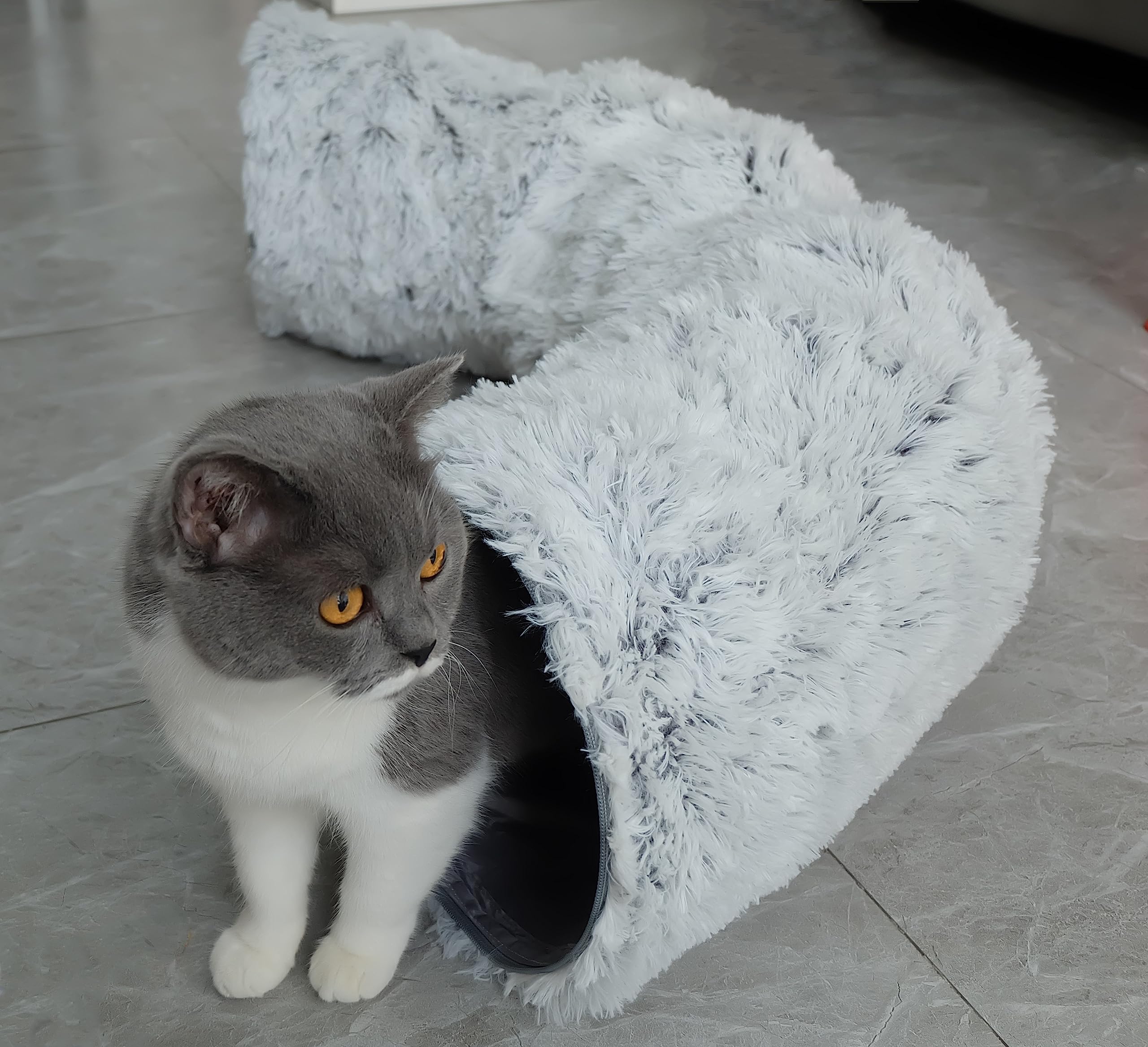 Soft Plush Cat Tunnel Bed with Mat for Indoor Pets - Play & Sleep Comfort