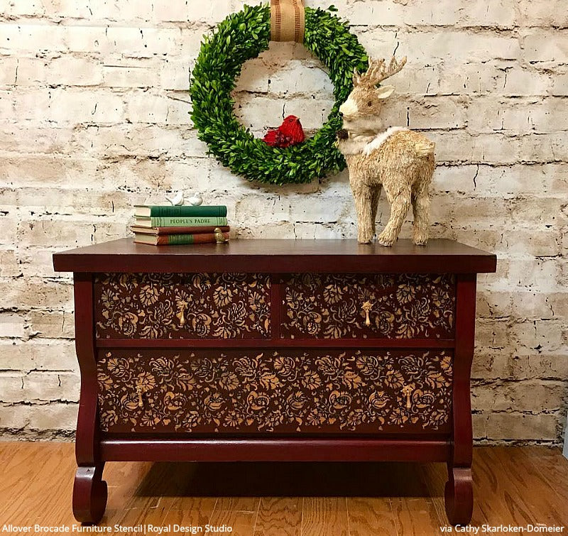 Allover Brocade Furniture Stencil - Reusable DIY Painting Template for Wood, Fabric & Walls - Perfect for Home Decor, Crafts & Upcycling Projects