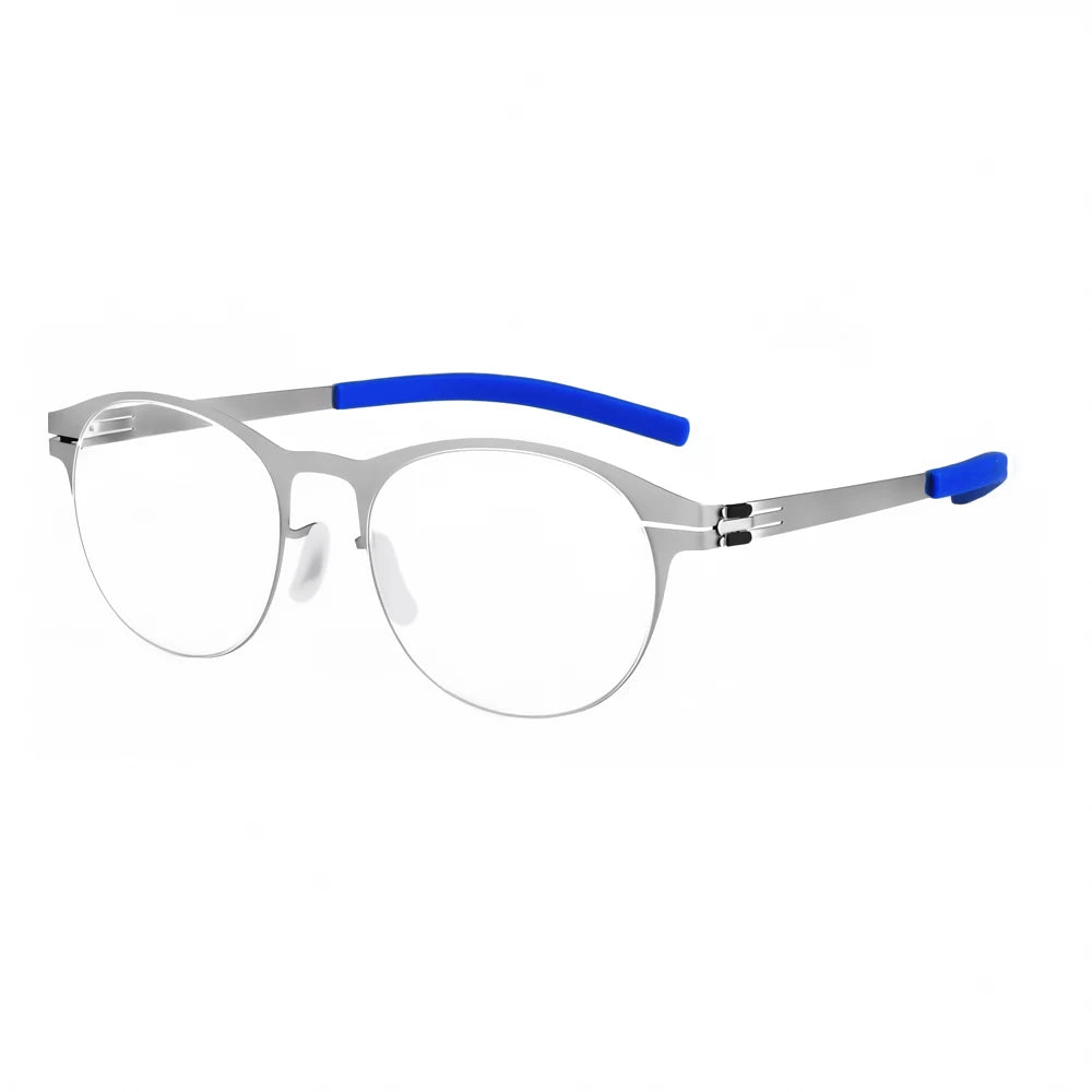 Aimee Men's Full Rim Round Screwless Stainless Steel Eyeglasses Frame 2001 - Lightweight & Durable Glasses for Work, Reading & Everyday Use