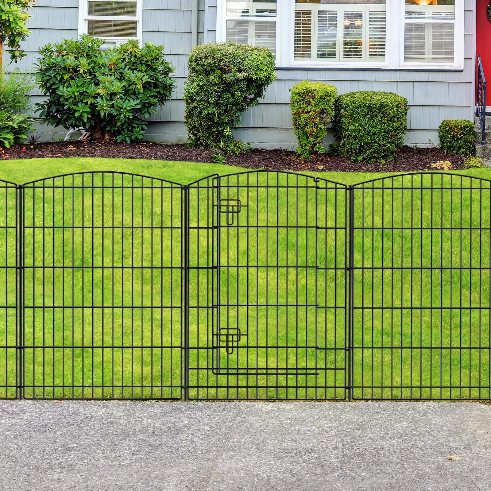 INJOPEXI 12 Panels 26ft x 36in Decorative Garden Fence with Gate - Rustproof Metal Wire No Dig Animal Barrier for Rabbits & Dogs - Perfect for Patio, Outdoor Yard & Garden Protection