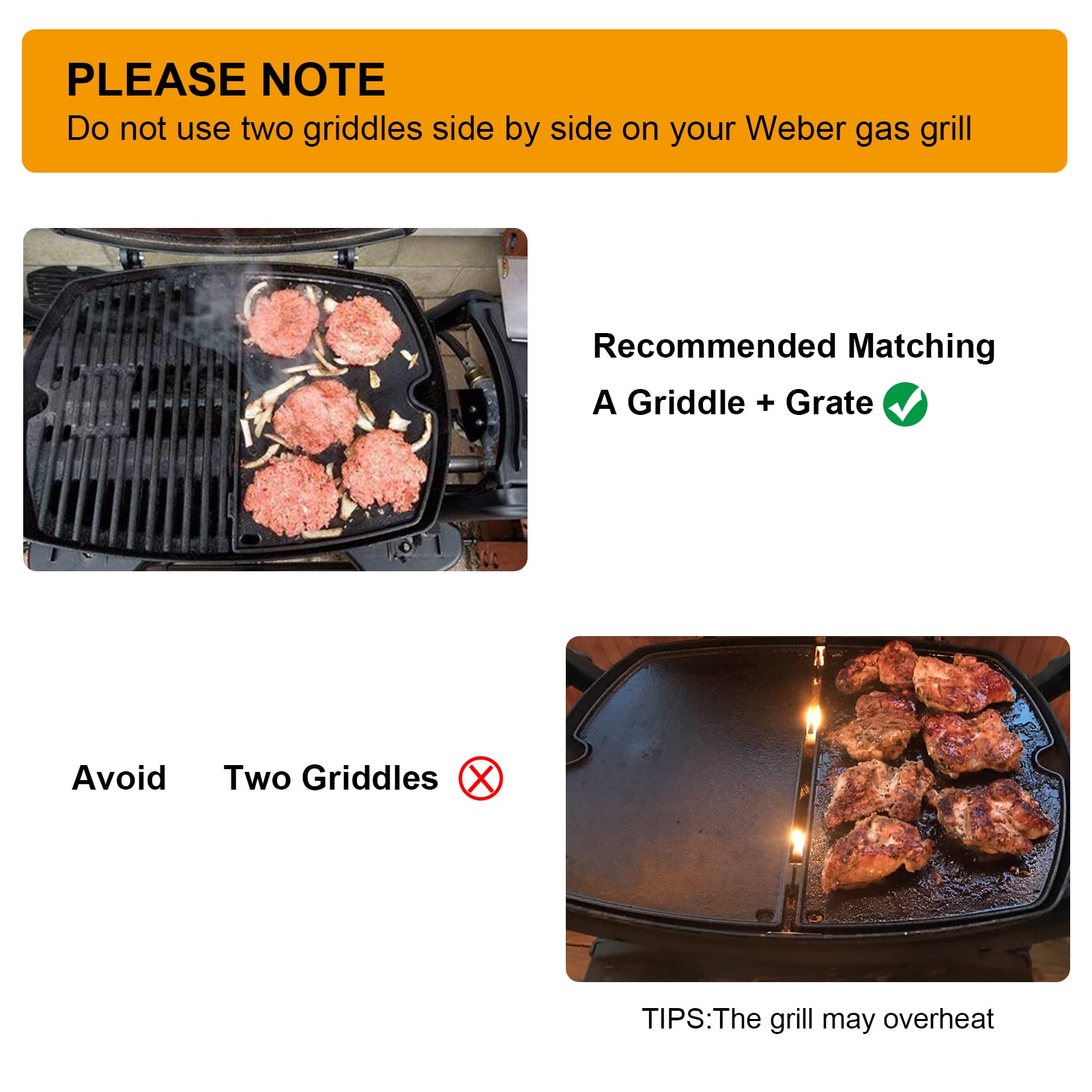 Weber Q100 Q120 Q140 Q1000 Q1200 Q1400 Series Cast Iron Grill Griddle - Heavy Duty BBQ Cooking Accessories for Outdoor Grilling, Camping & Backyard Parties