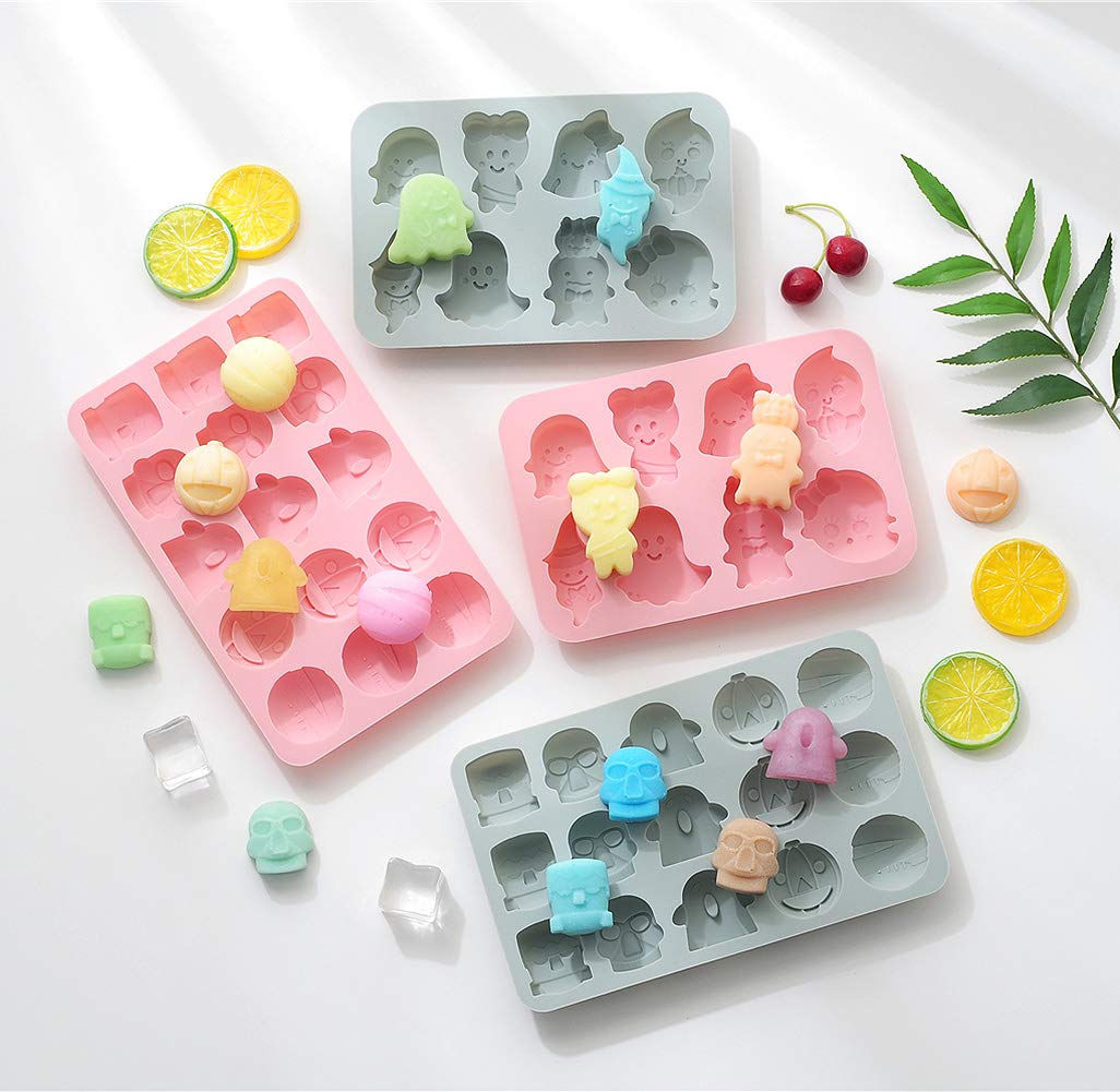 Halloween Baking Molds 4 Pack - Silicone Cookie Molds for Desserts, Soap Making & Bath Bombs - Perfect for Halloween Party Treats, DIY Crafts & Holiday Baking