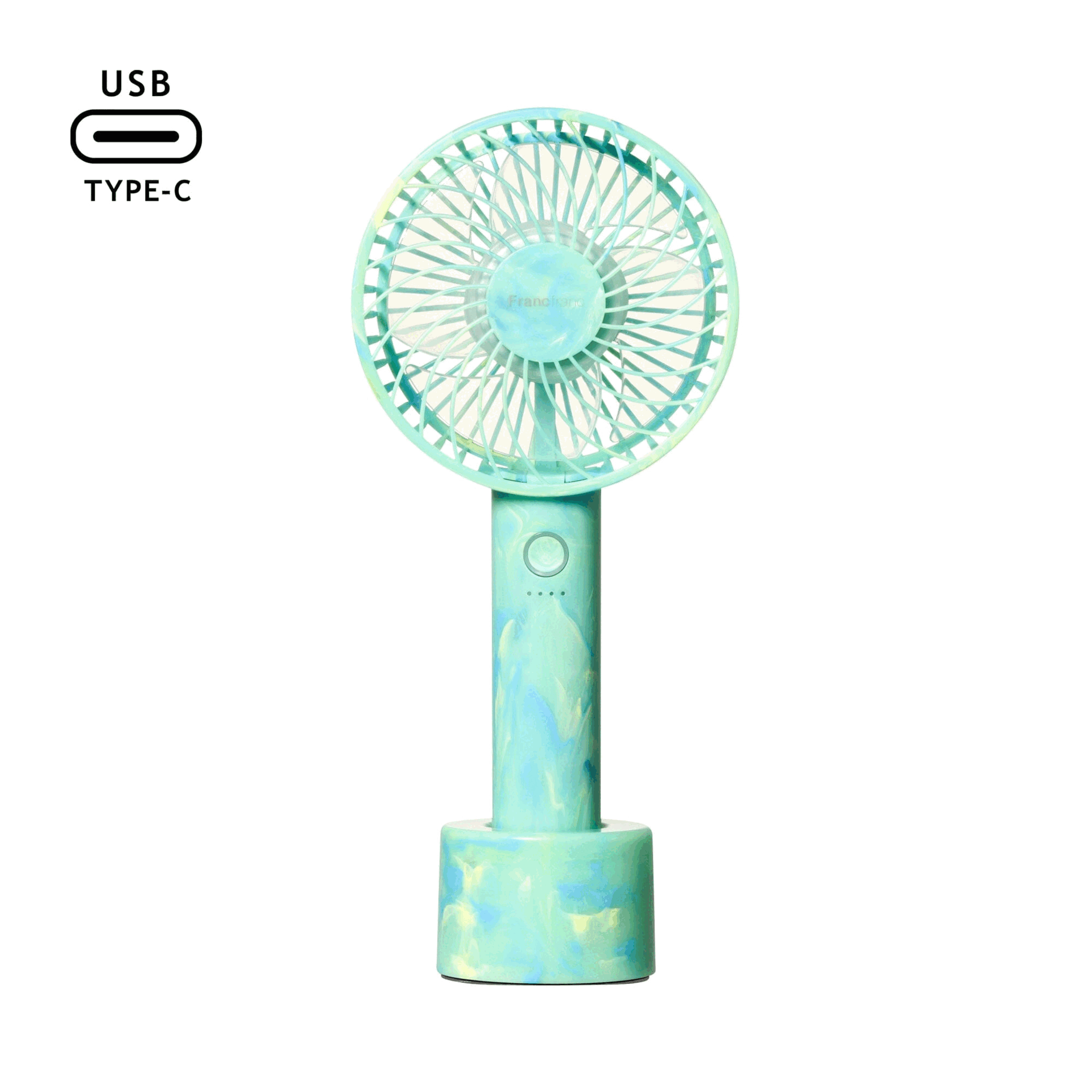 FRAIS Portable Handheld Fan - Mini USB Rechargeable Cooling Fan, Marble Green - Perfect for Travel, Office, and Outdoor Activities