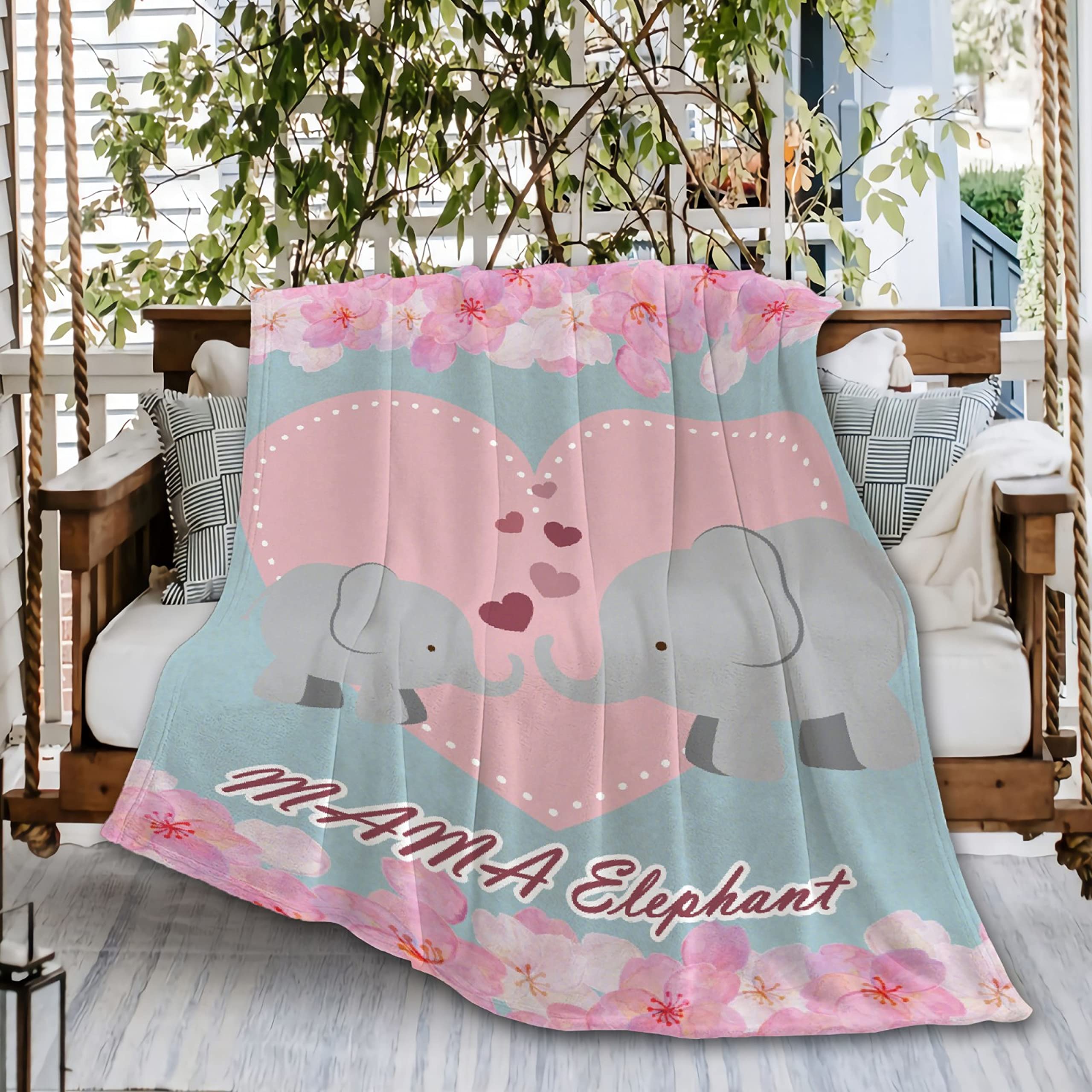 Ultra Soft Mama Elephant Dream Flower Flannel Fleece Throw Blanket - Lightweight Microfiber for Toddler & Pet, 40