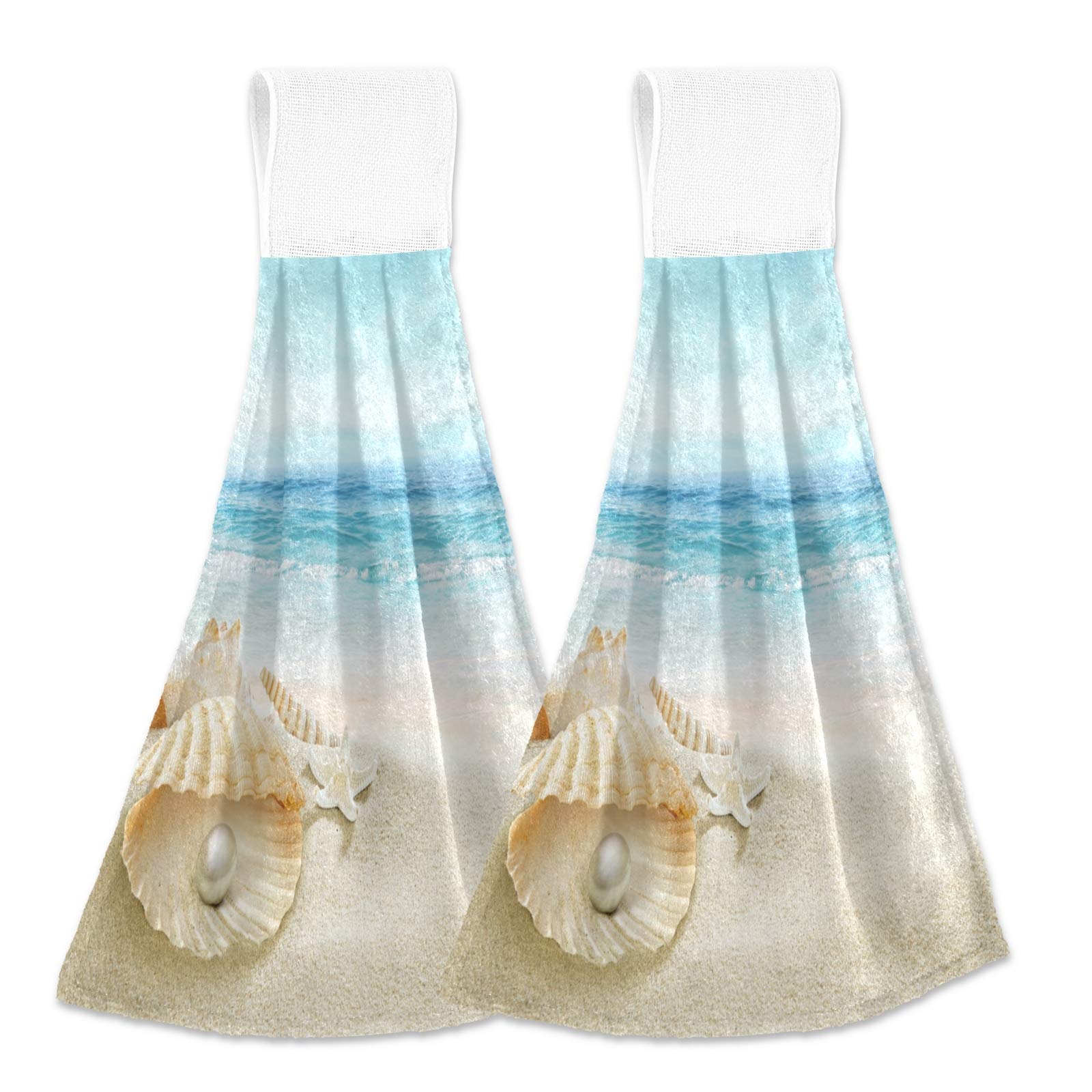 Qilmy Sea Beach Starfish Hanging Kitchen Towels 2-Pack - Soft Absorbent Hand Towels for Bathroom, Kitchen & Decor (12x17 Inches) - Perfect for Coastal Themed Homes, Beach House Decor & Gift Giving