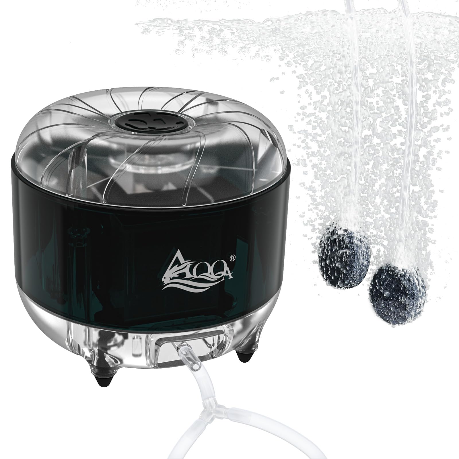 AQQA 8W/12W Adjustable Aquarium Air Pump - Ultra Silent Oxygen Bubble Pump for Freshwater & Saltwater Fish Tanks - Includes 2 Air Stones, Air Hose & 2 Check Valves - Perfect for Home Aquariums, Fish Breeding & Hydroponic Systems