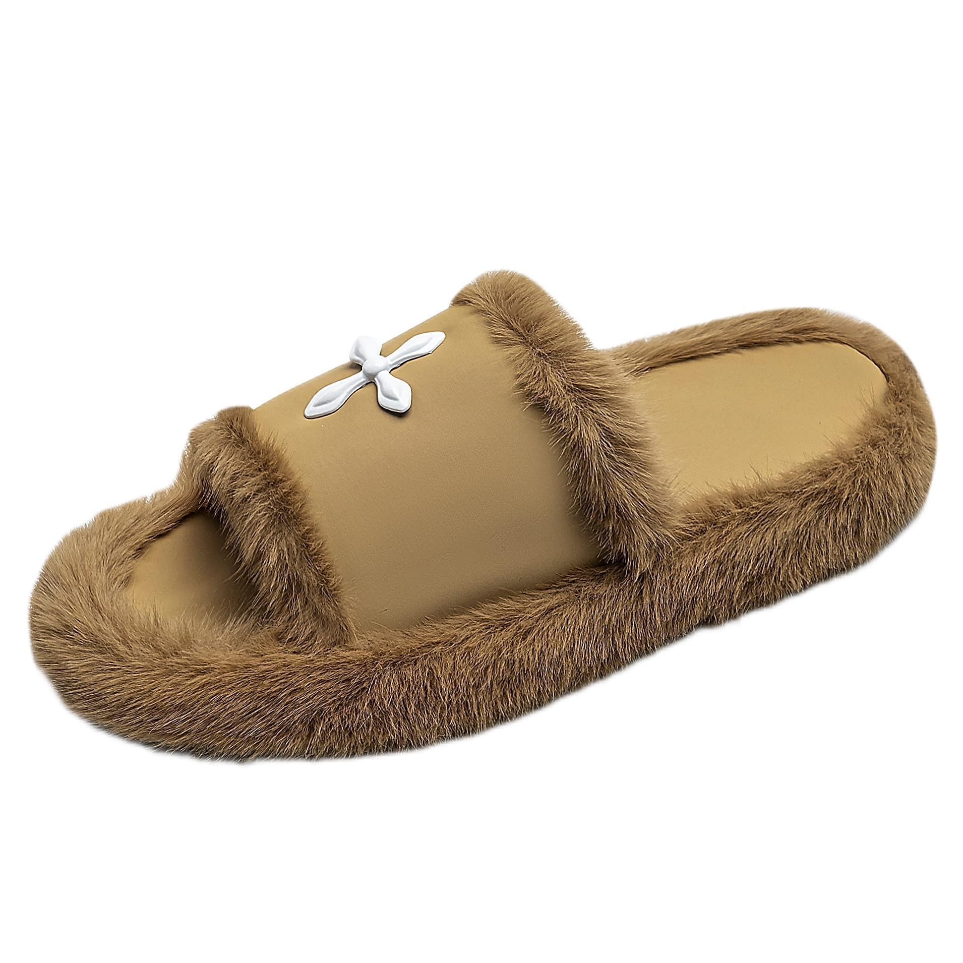 CJSPORX Women's Fuzzy Slippers - Soft Fluffy House Slippers for Indoor & Outdoor Use with Anti-Skid Sole - Perfect for Home, Lounge, and Backyard Comfort