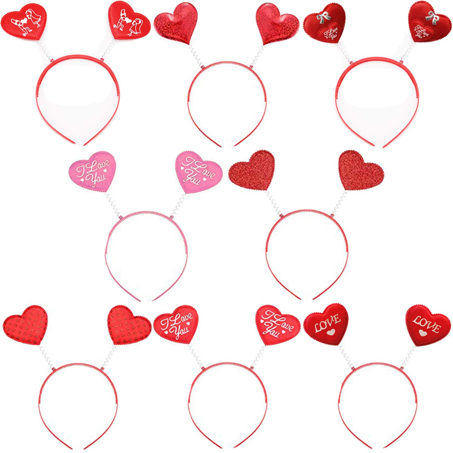 8 Pack Valentine's Day Heart Headbands - Glitter Heart Hair Accessories for Valentine's Party, Girls' Celebration, Photo Props & Festive Decorations