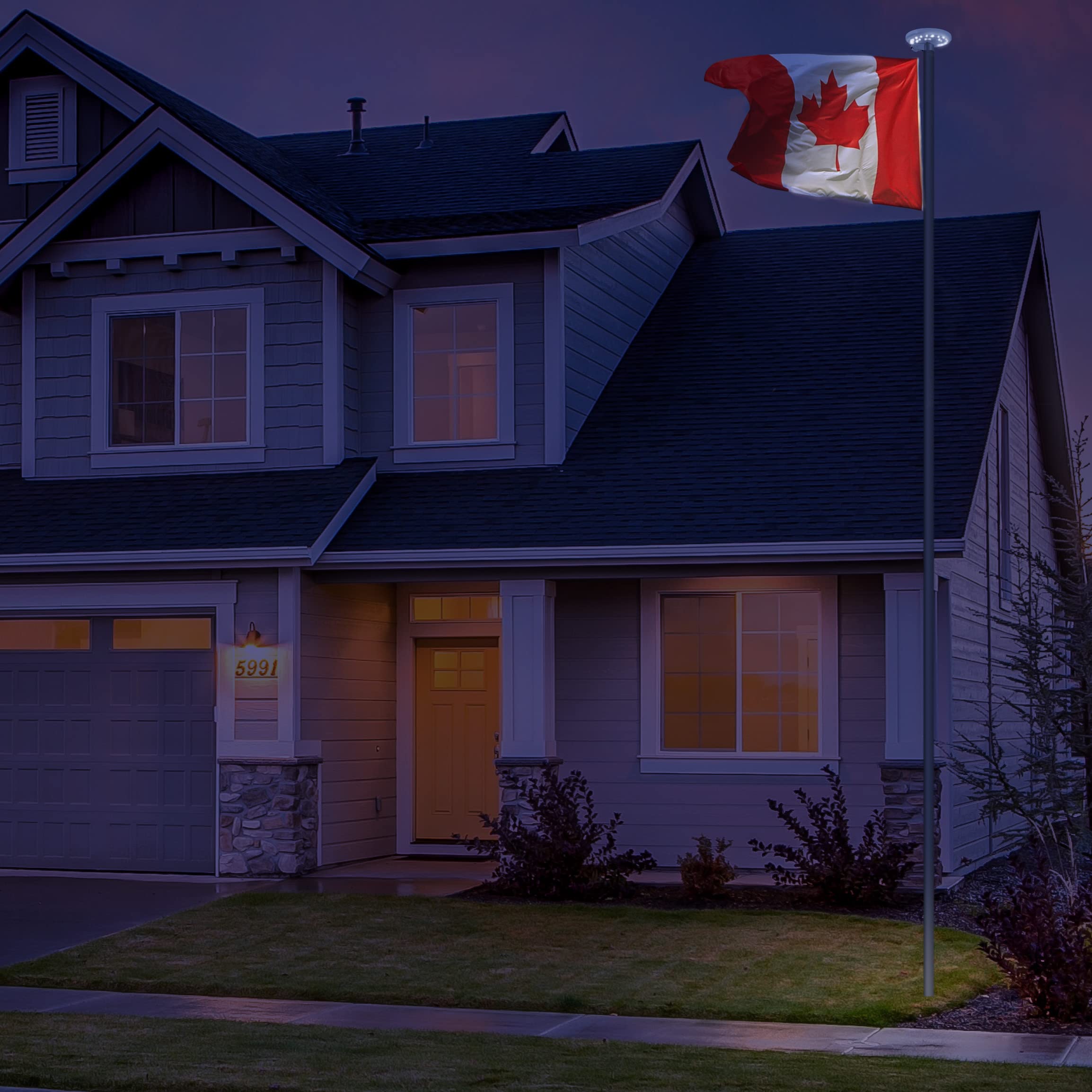 BRUBAKER 13 Ft In-Ground Aluminum Flagpole Kit with 3x5 Ft Canadian Flag & Solar Lights - Heavy Duty Outdoor Flag Pole Set for Home, Garden, and Canada Day Celebrations