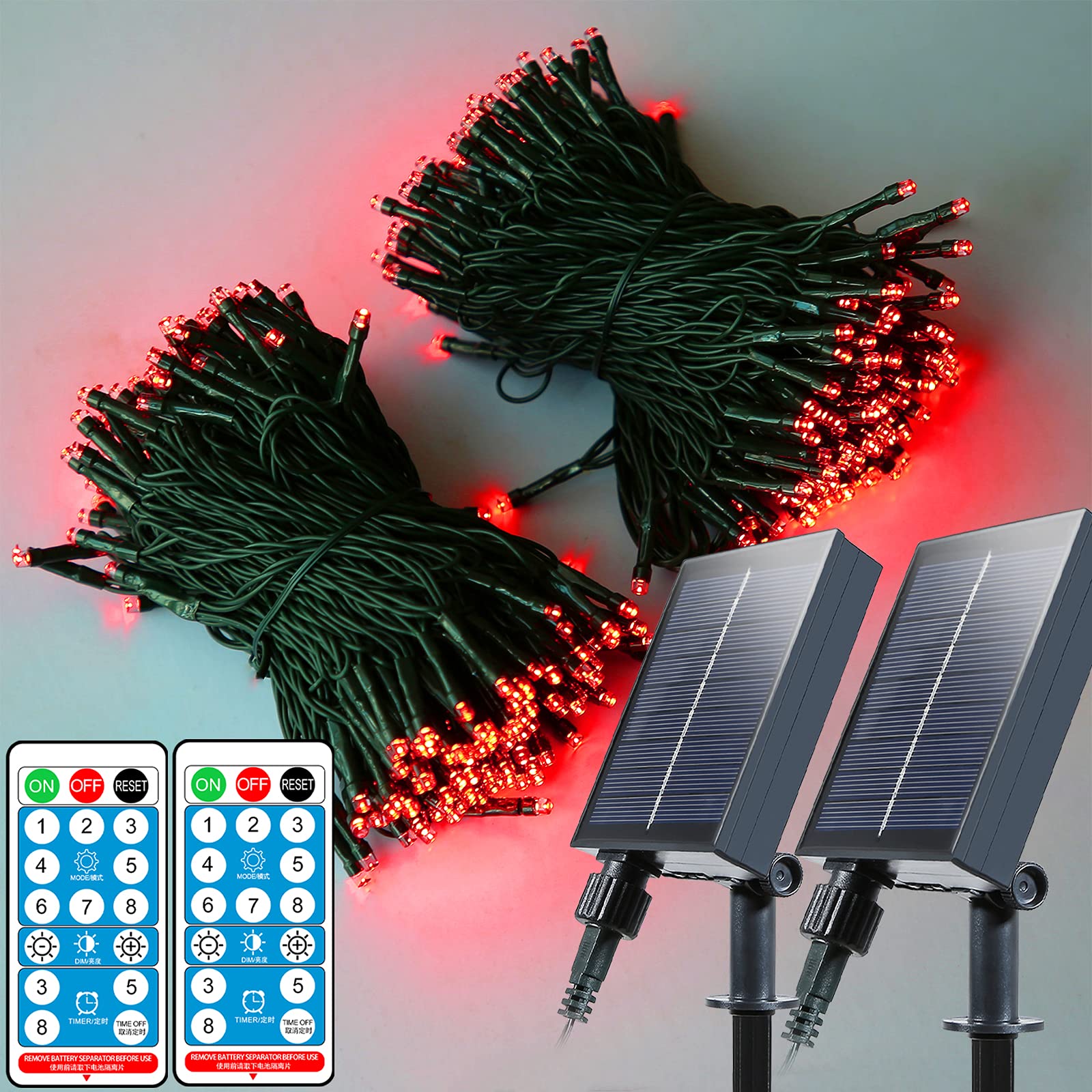 Red Halloween Solar String Lights Outdoor - 2 Pack Upgraded Solar Panel, 75.5ft 200LED Fairy Lights with 8 Modes, IP65 Waterproof Christmas Lights for Tree, Garden, Patio, Wedding, Party, Yard Decor - Perfect for Halloween, Christmas, and Outdoor Festive Decorations