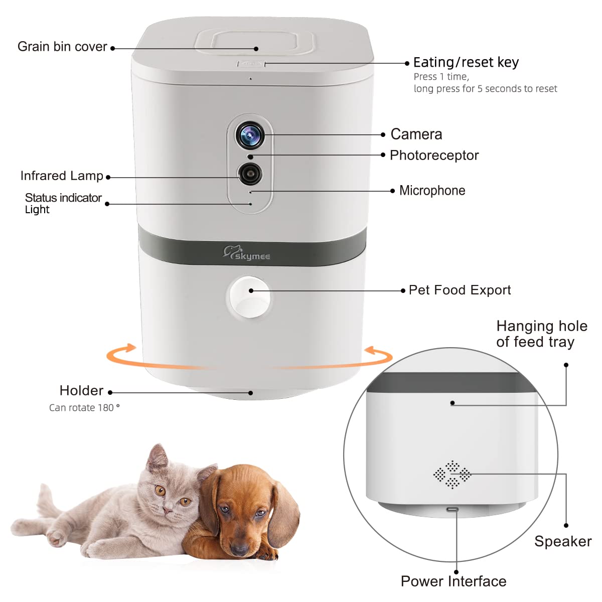 SKYMEE Petalk AI II Smart Pet Camera with Automatic Treat Dispenser - 5G WiFi, Full HD 180° Pan View, Night Vision, 2-Way Audio for Dogs & Cats, Alexa Compatible - Perfect for Remote Pet Monitoring & Training