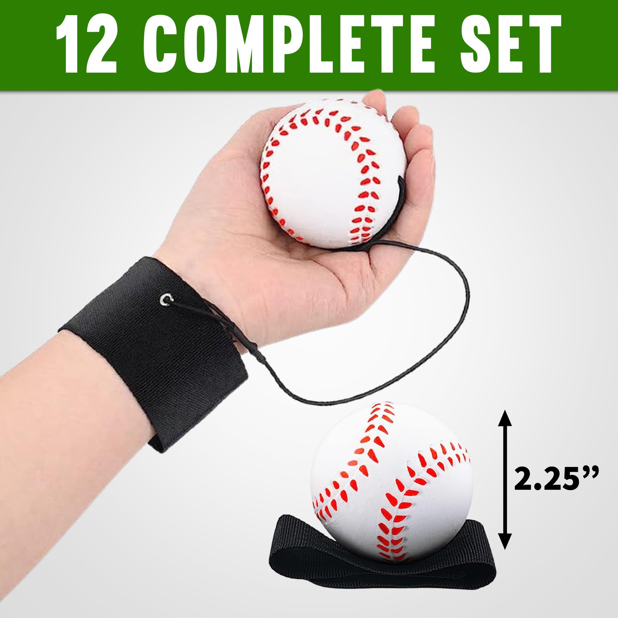 Elastic Cord Baseball Training Balls - 12 Pack for Baseball Practice, Spring Training & Outdoor Activities | Perfect for Kids, Boys, Girls & Party Favors | Great for Backyard Drills, Team Practices & Birthday Gifts