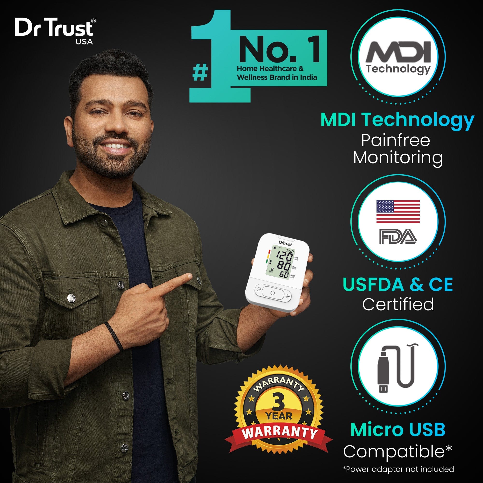 Dr Trust USA Digital Blood Pressure Monitor - Fully Automatic Upper Arm BP Machine with Accurate Readings for Home Use | Ideal for Daily Health Tracking & Senior Care