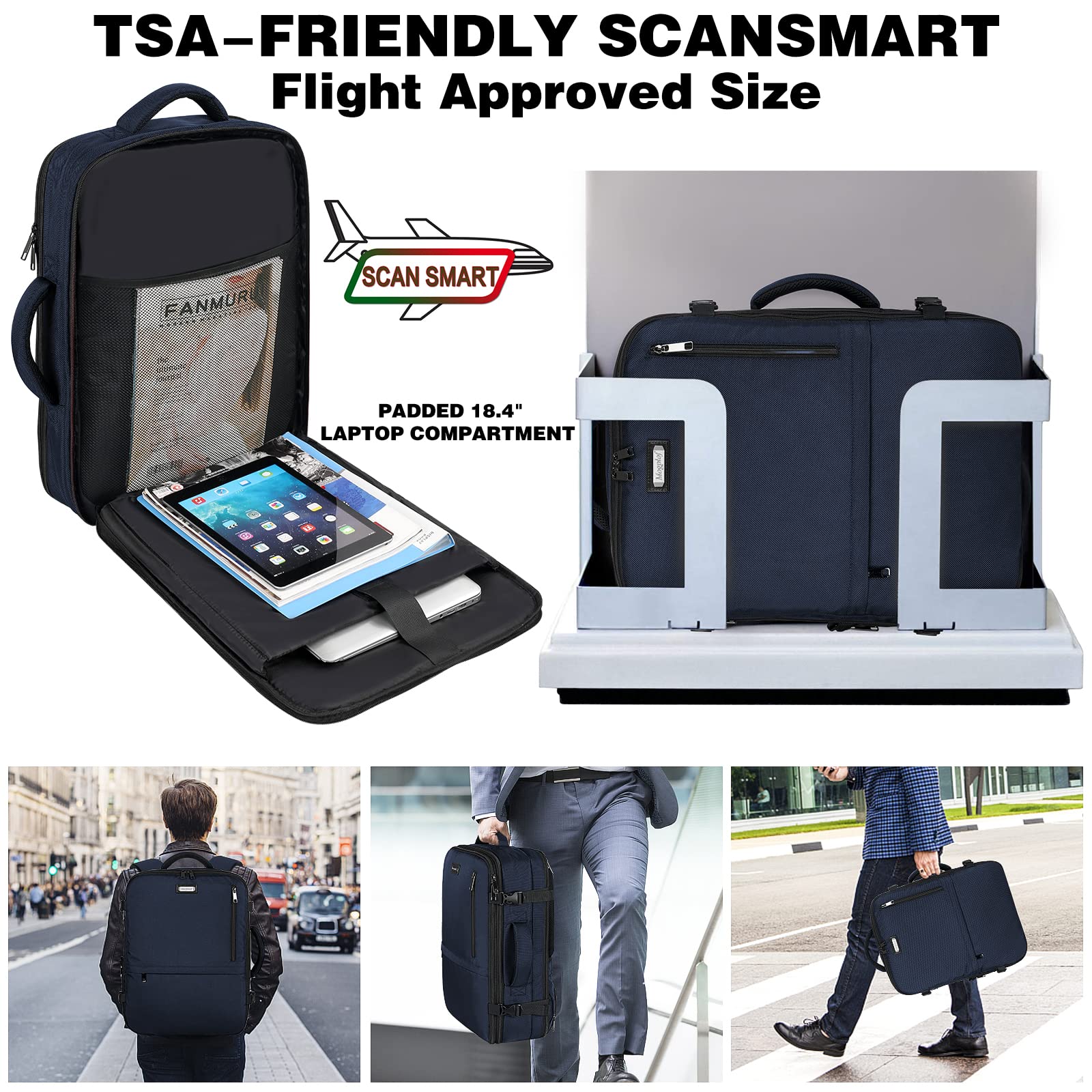 TSA-Approved 40L Expandable Anti-Theft Carry On Backpack for Travel - Flight Friendly Luggage for Women & Men, Fits 17-17.3 Inch Laptop - Perfect for Business Trips, Weekend Getaways & Airplane Travel