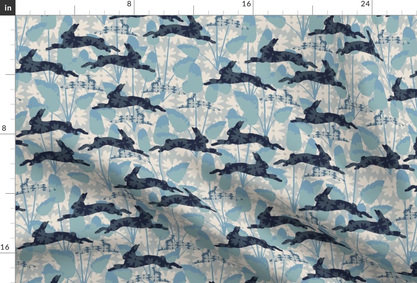 Bunny Tails Blue Green Floral Retro Animal Print Minky Fabric - Soft Plush Material for Sewing Baby Blankets, Quilt Backing & DIY Projects - Perfect for Nursery Decor, Kids Clothing & Home Crafts