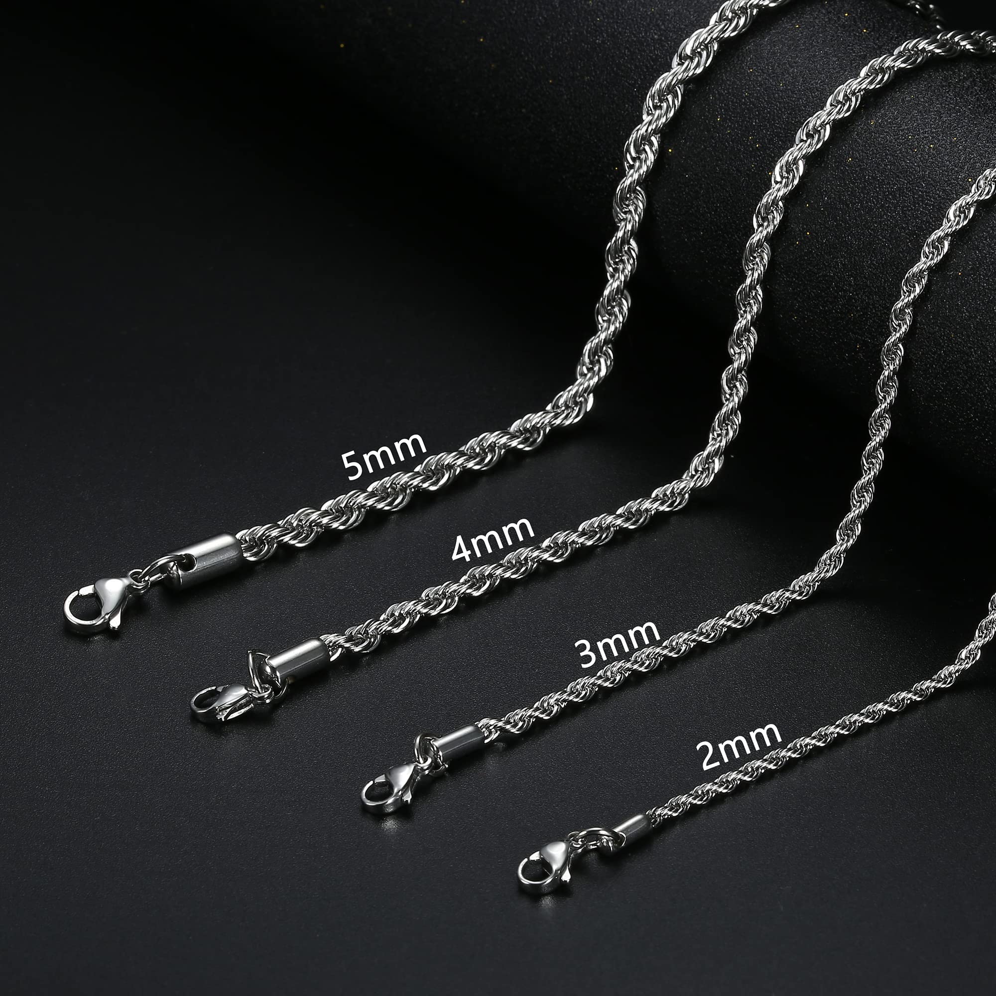 LOYALLOOK Stainless Steel Silver Rope Chain Necklace for Men & Women - 2.5-5MM Thickness | Perfect for Everyday Wear, Gifts & Special Occasions