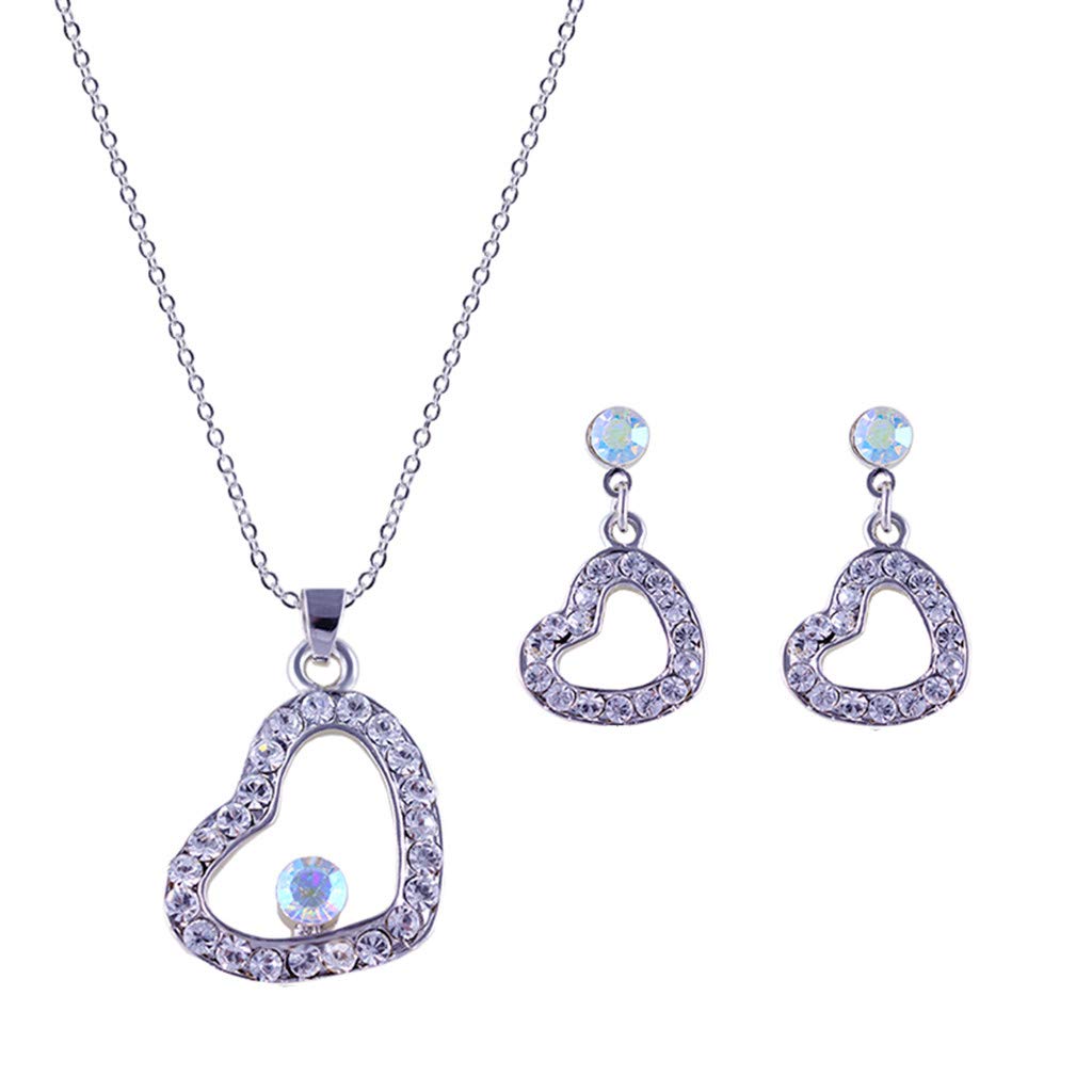 Elegant 2PC Gold Rhinestone Necklace & Earrings Set for Prom - Silver One Size Jewelry | Perfect for Dances, Weddings & Special Occasions