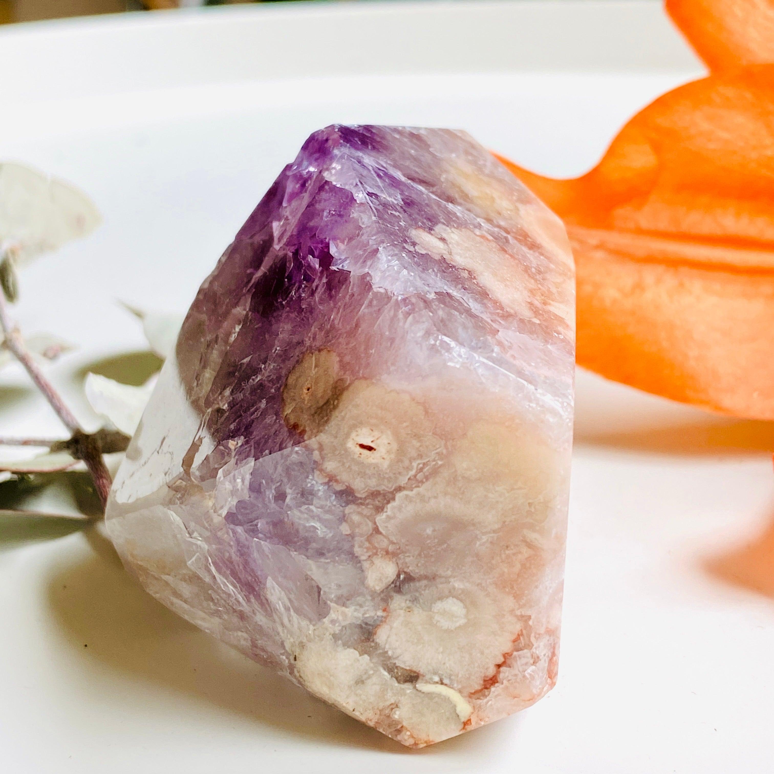 Natural Amethyst and Pink Flower Agate Freeform Slab - Healing Crystal for Meditation, Yoga & Home Decor | PAFF 04