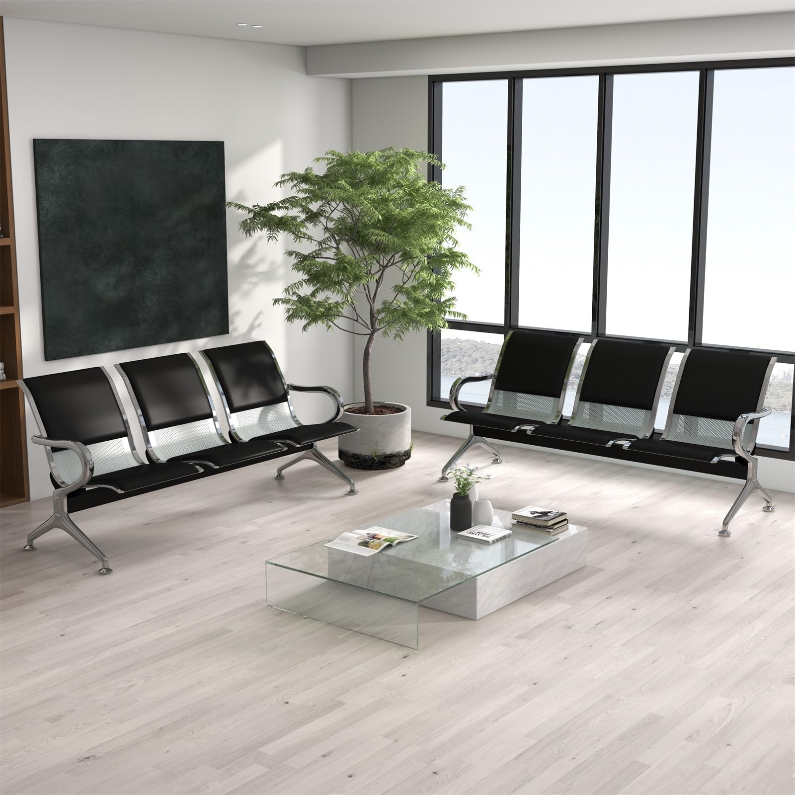 kinbor PU Leather Waiting Bench - Comfortable Seating for Barbershops, Salons, Lobbies - Perfect for Airport, Bank, Hospital Waiting Areas - Durable & Stylish Reception Chairs